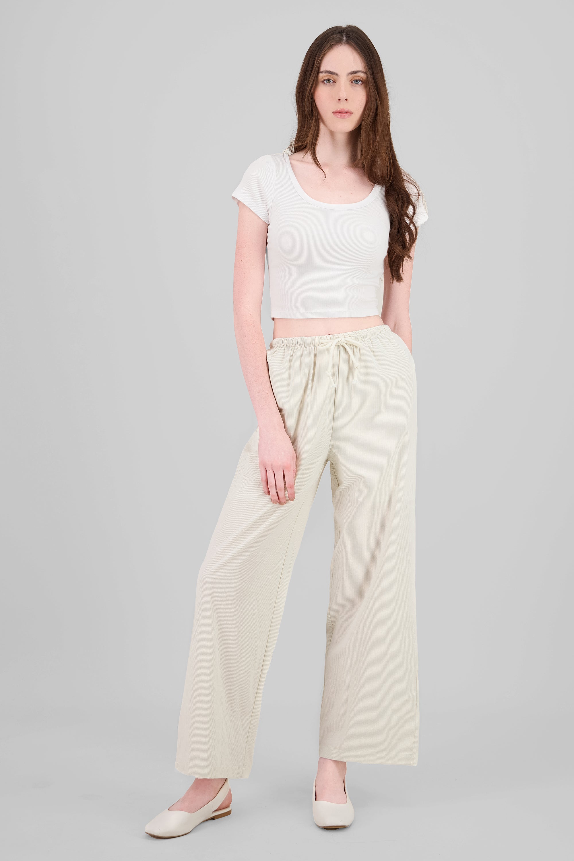 Pantalon recto rayas BEIGE