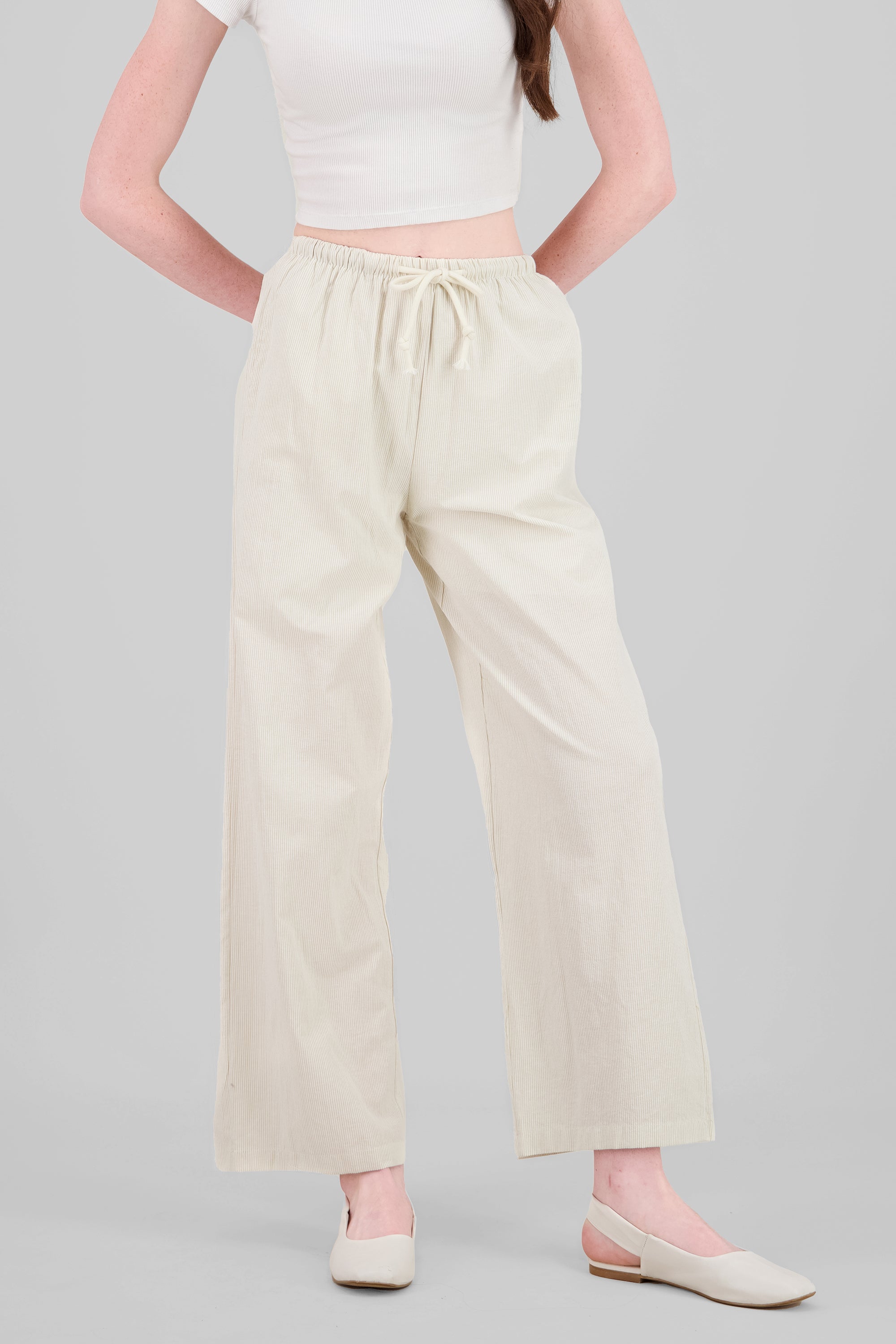 Pantalon recto rayas BEIGE