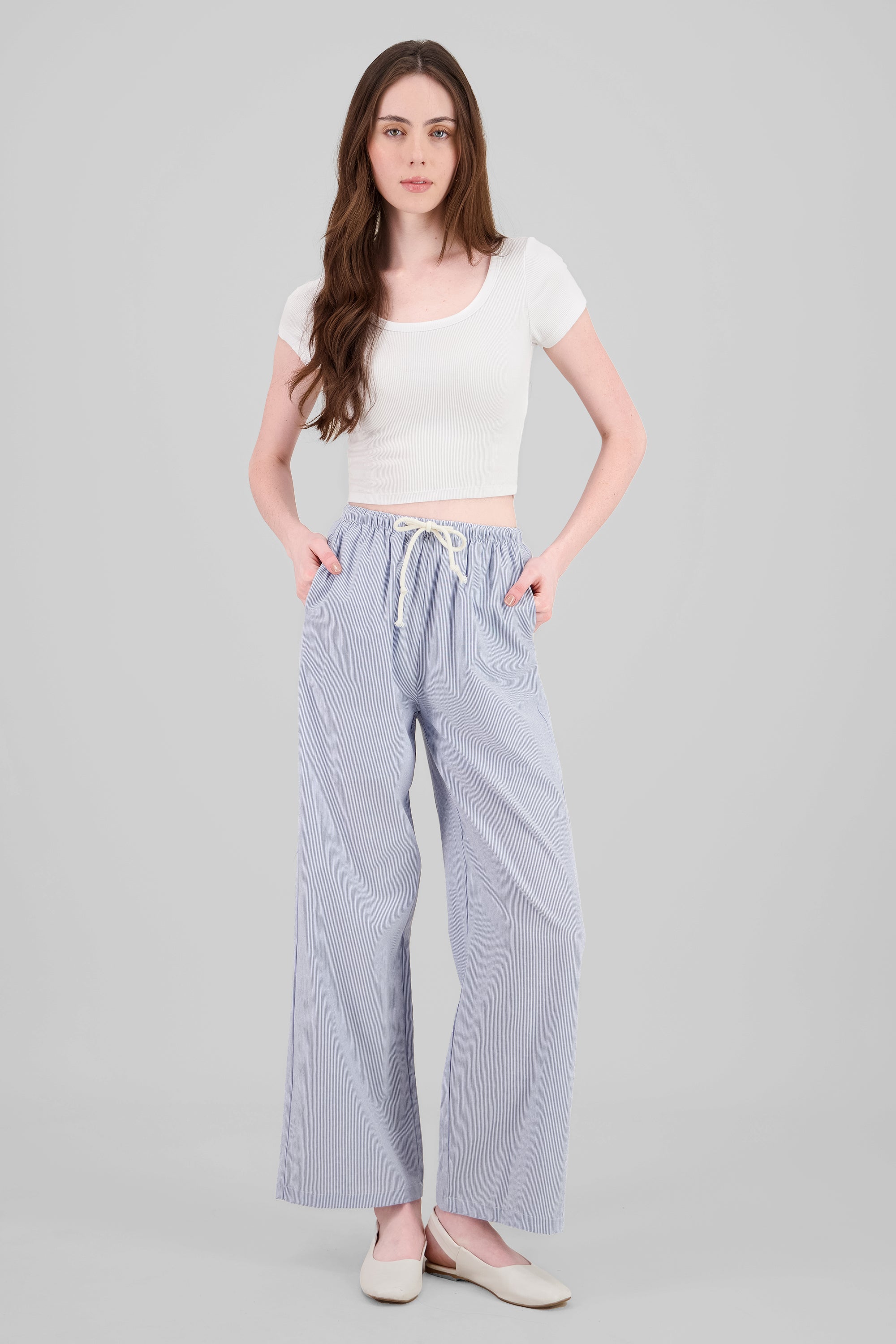 Pantalon recto rayas AZUL