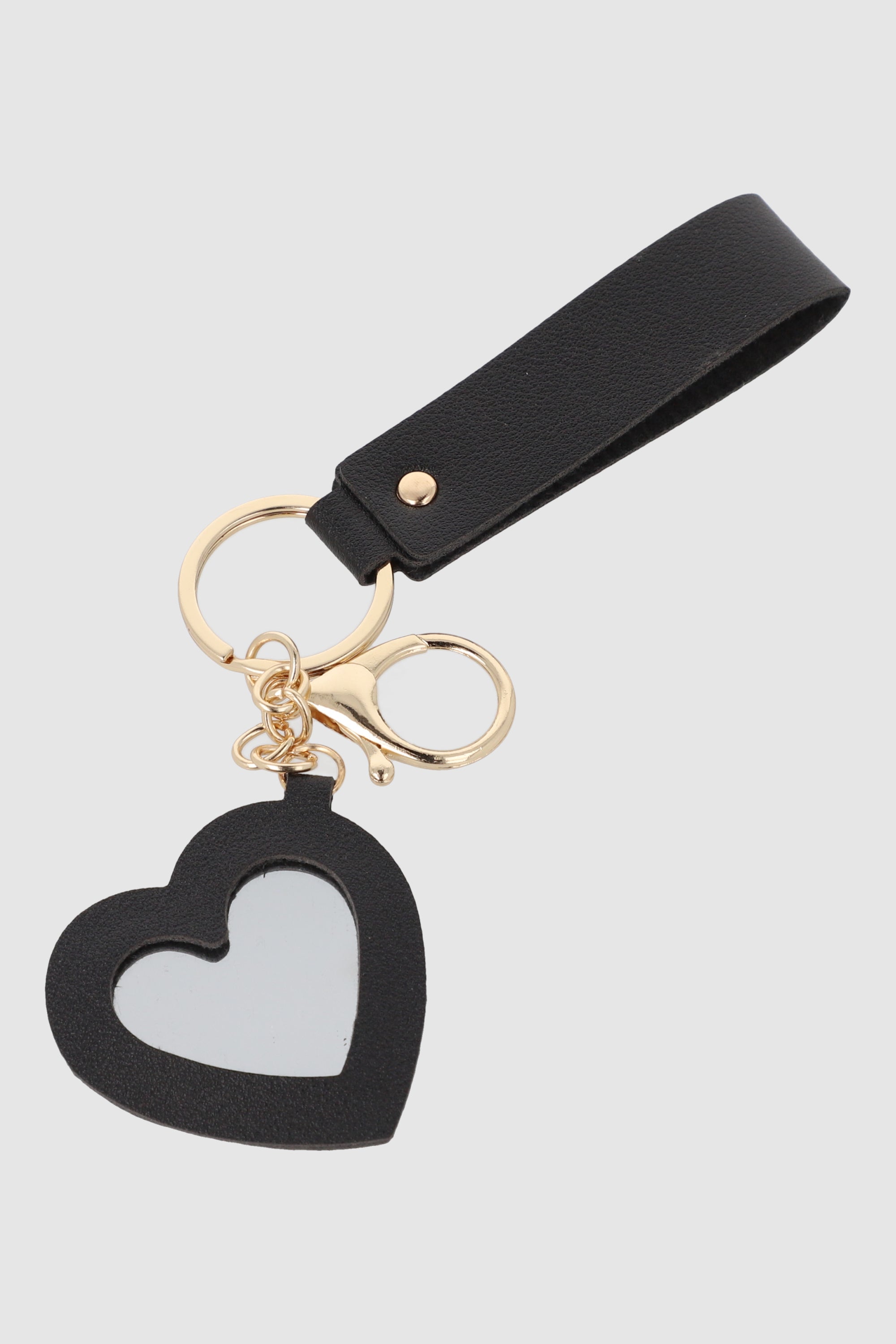 Llavero tira corazón espejo NEGRO