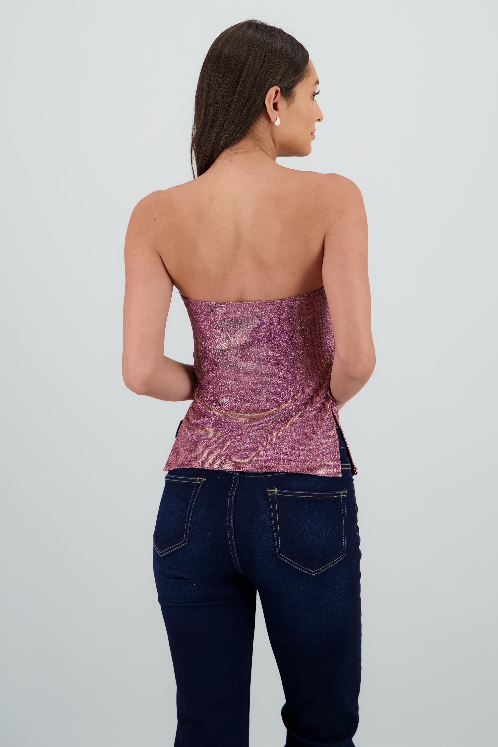Top tubo abertura brillos ROSA PASTEL