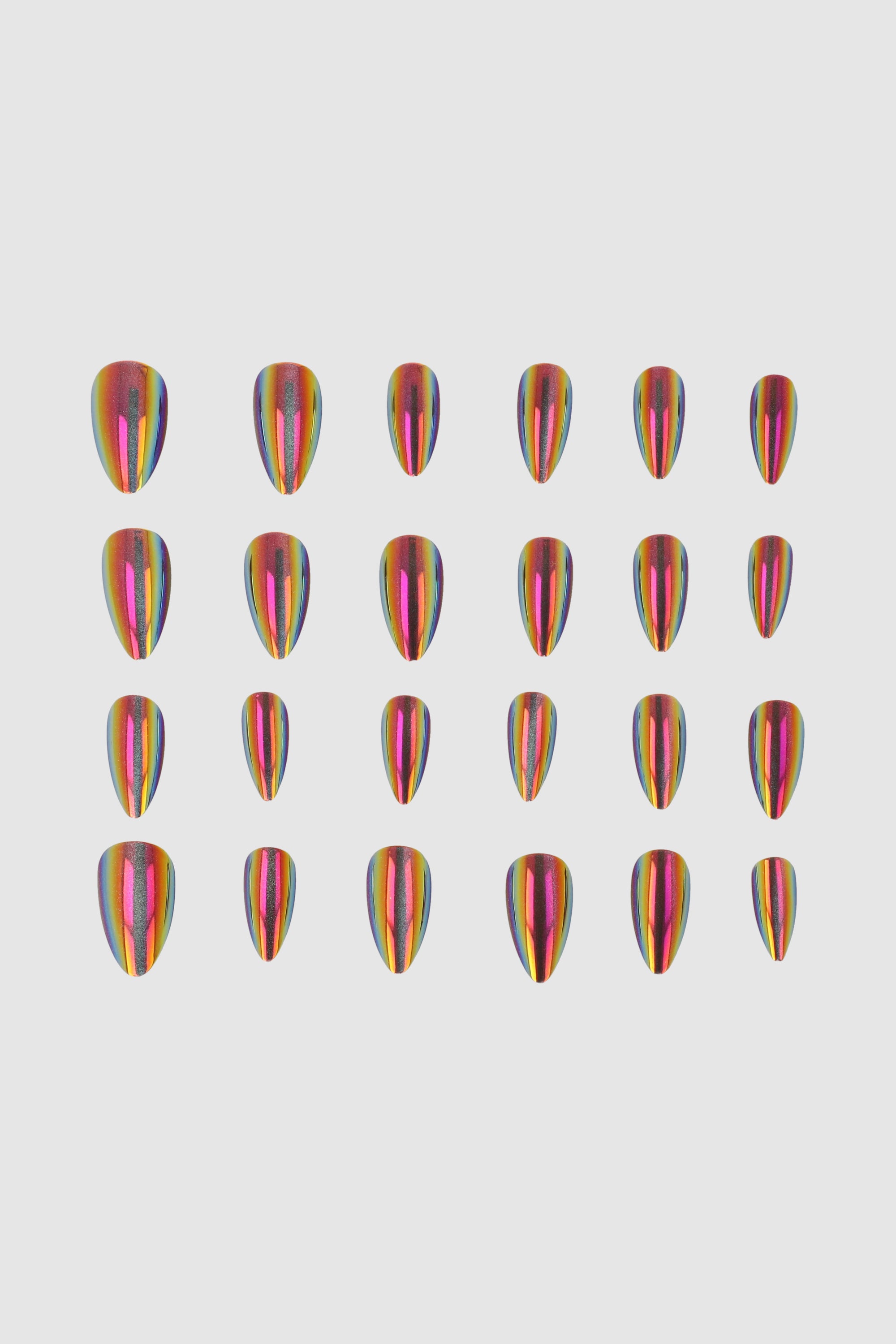Set 24 uñas efecto cromado iridiscente MORADO