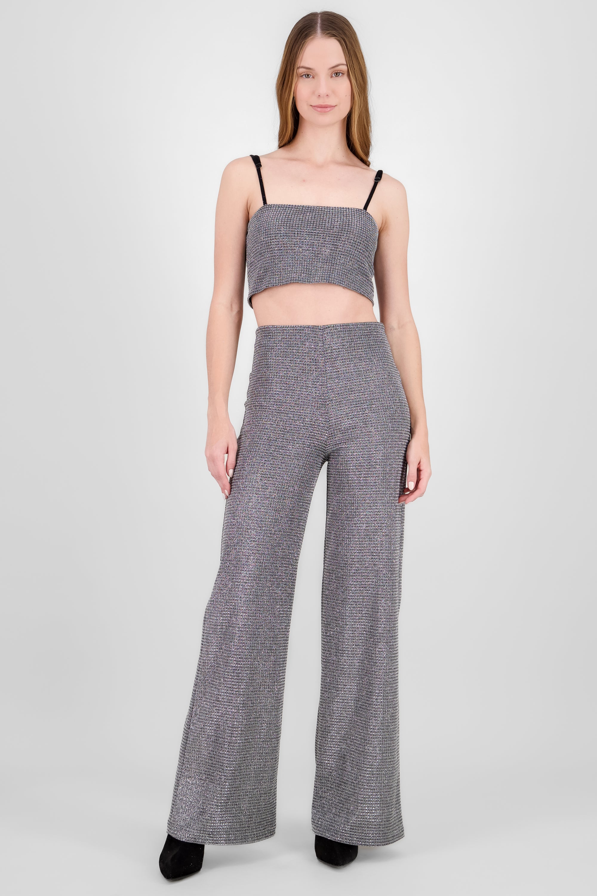 Pantalon amplio brillos textura PLATA