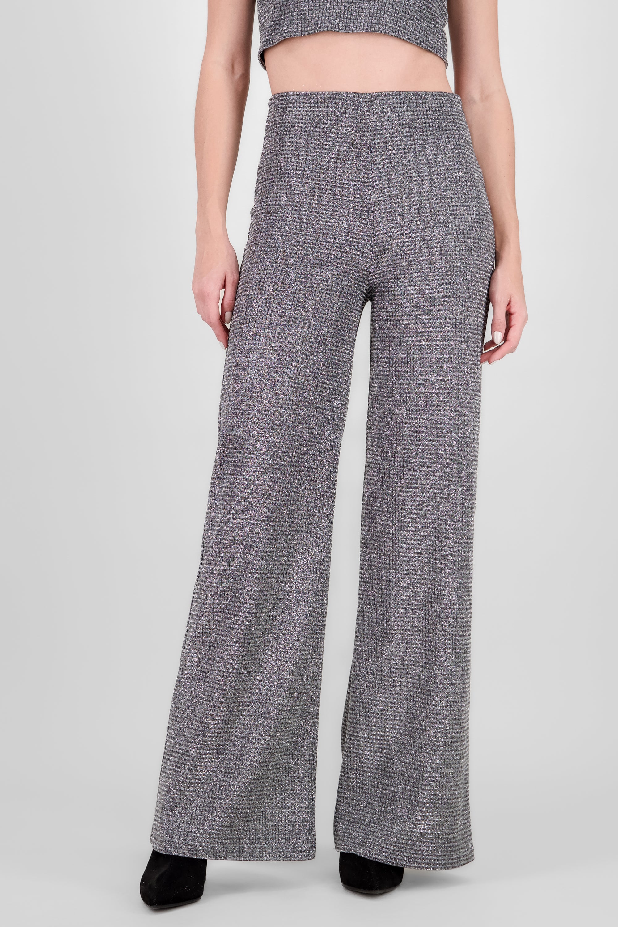 Pantalon amplio brillos textura PLATA