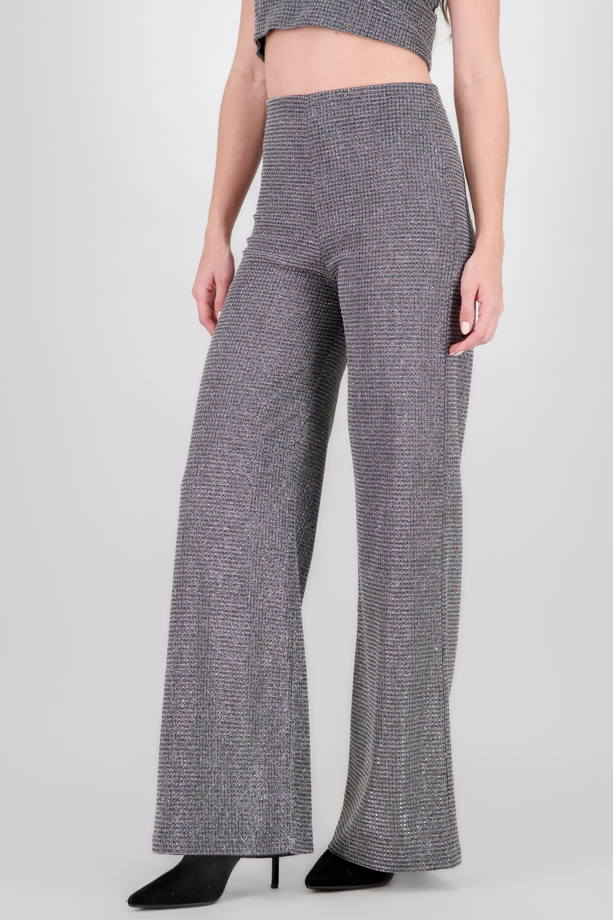 Pantalon amplio brillos textura PLATA