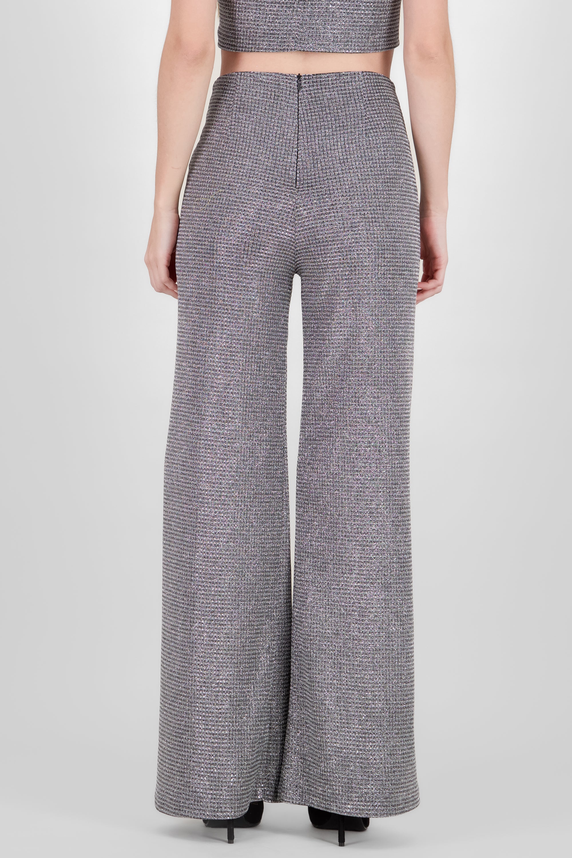 Pantalon amplio brillos textura PLATA