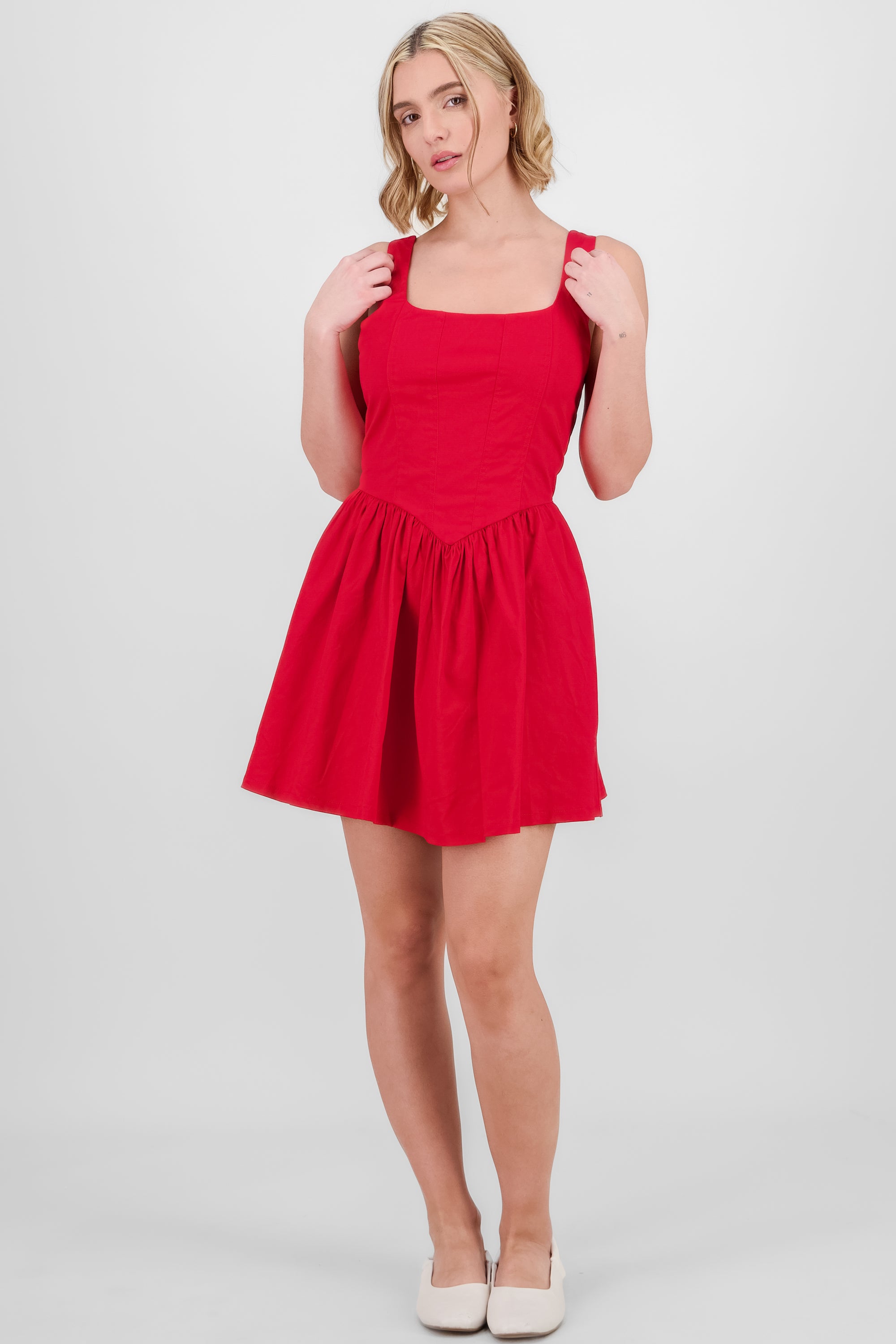 Vestido mini efecto globo liso ROJO