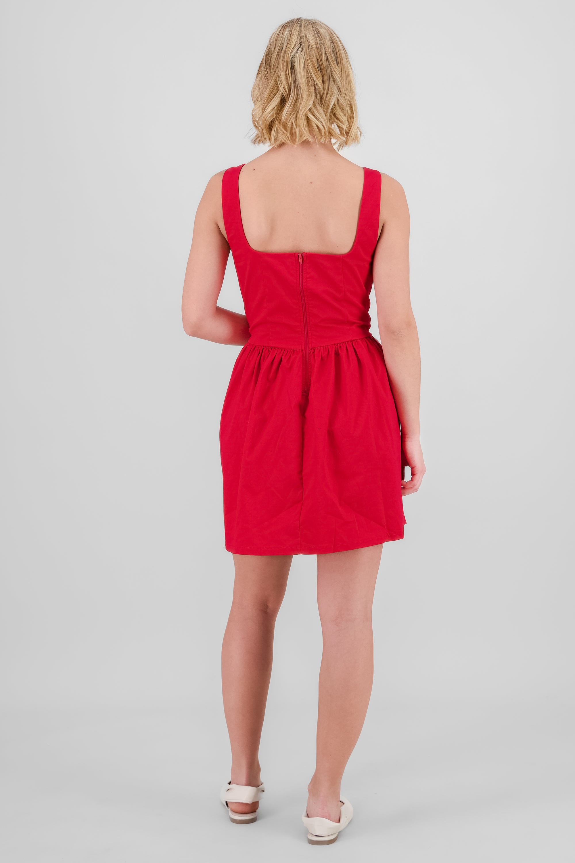 Vestido mini efecto globo liso ROJO