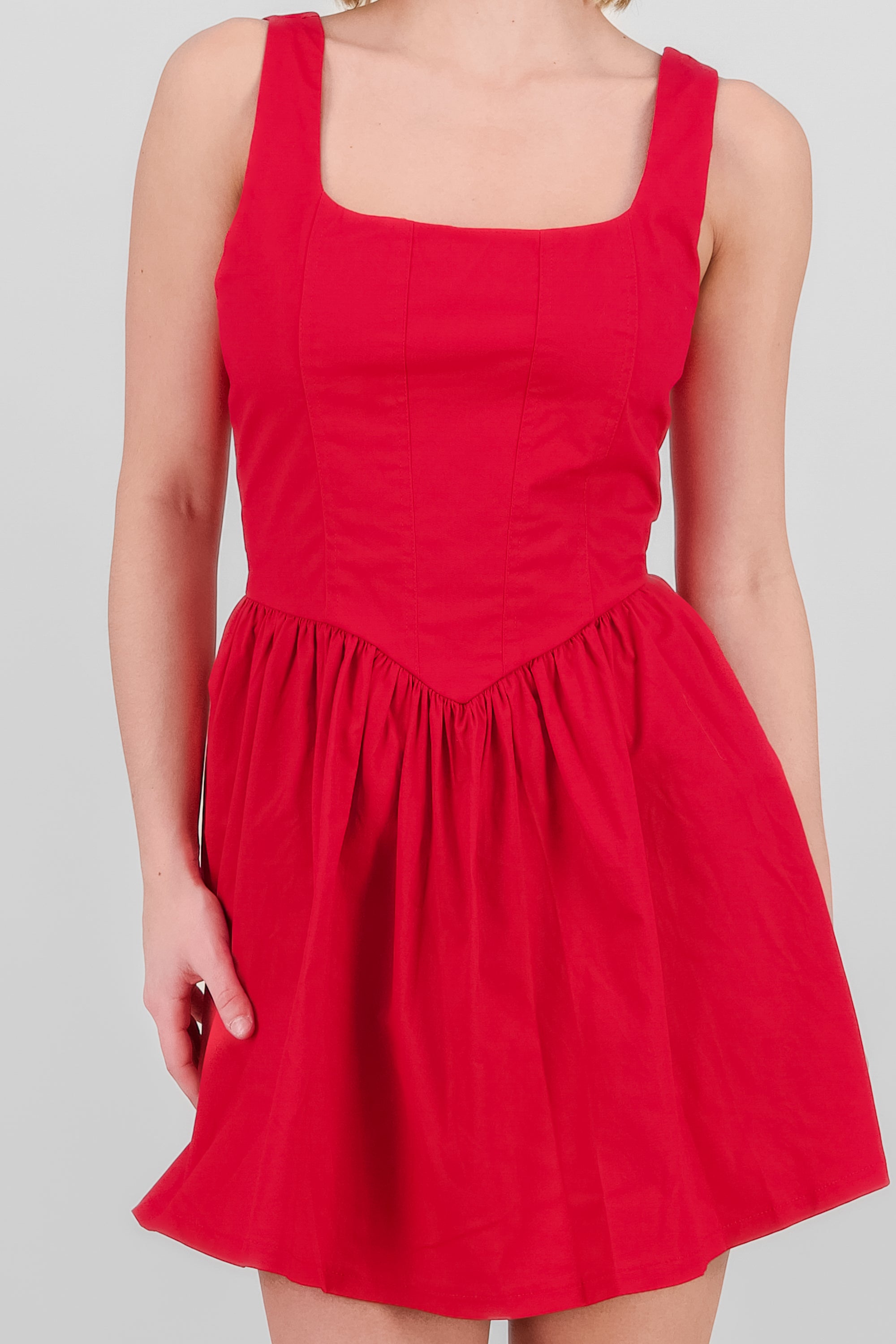 Vestido mini efecto globo liso ROJO