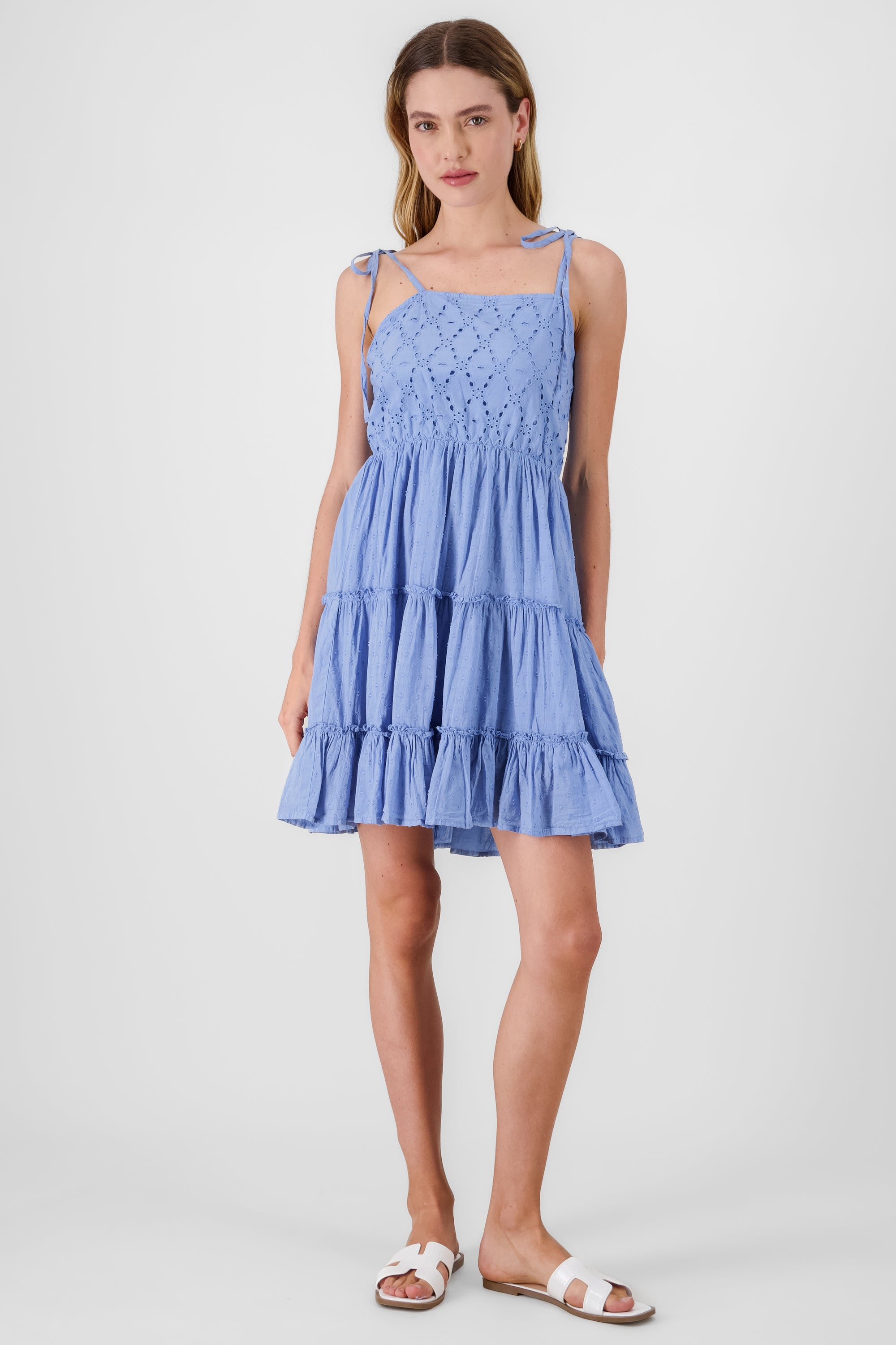 Vestido mini eyelet olanes AZUL