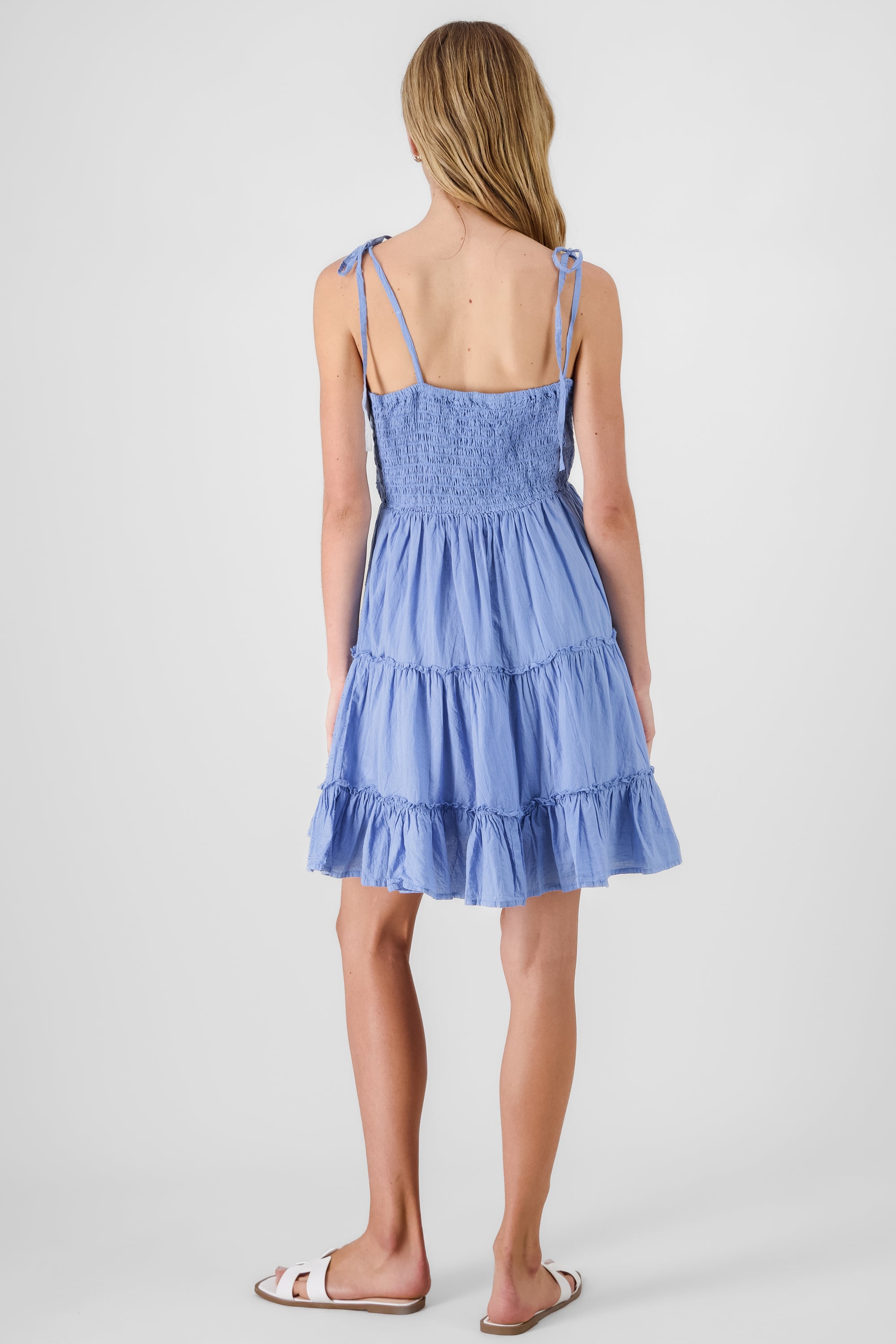 Vestido mini eyelet olanes AZUL