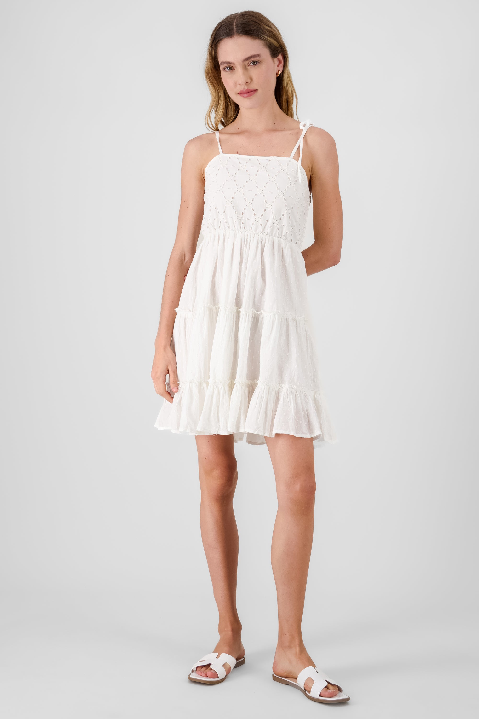 Vestido mini eyelet olanes BLANCO