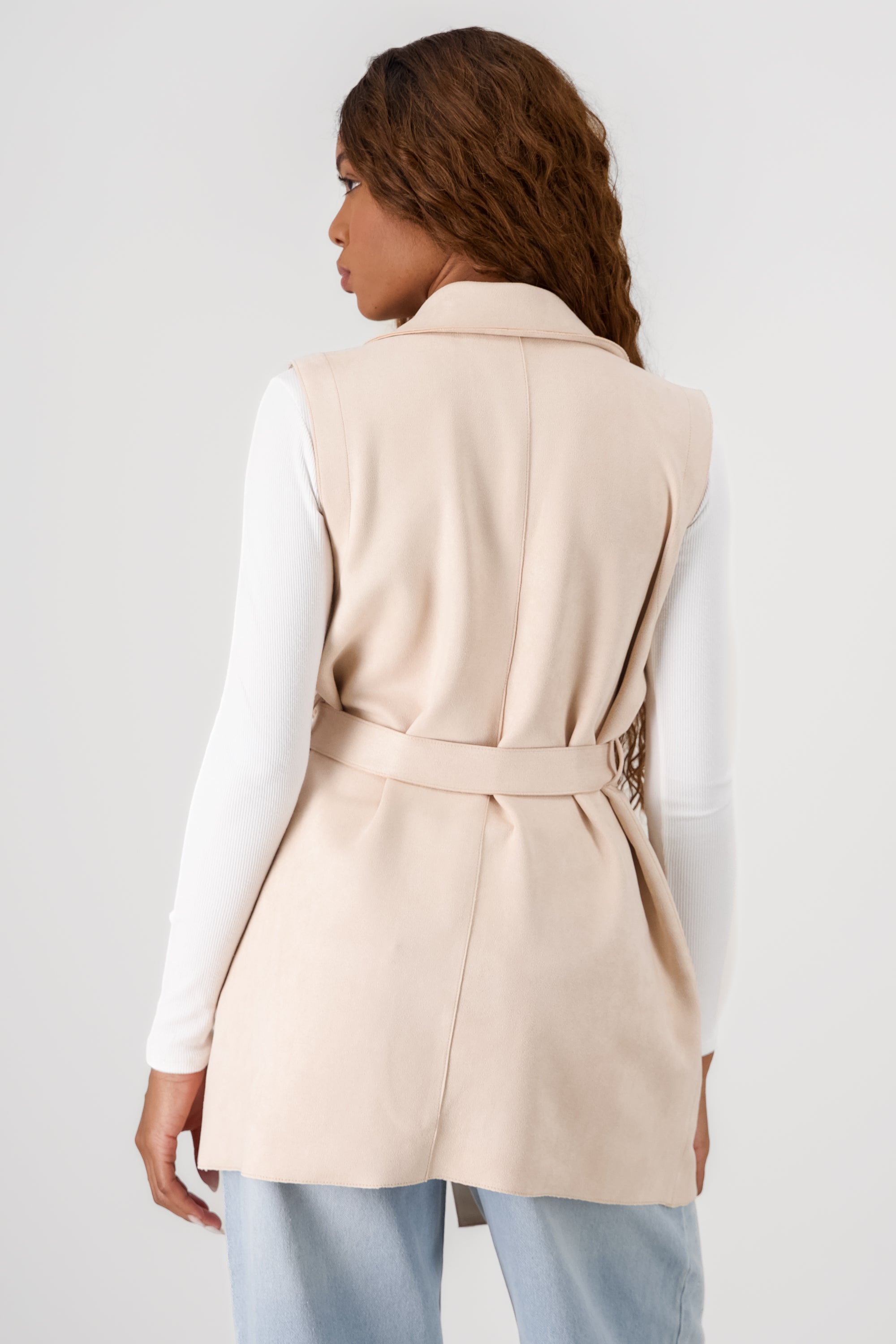 Saco largo gamuza detalle cinturon BEIGE