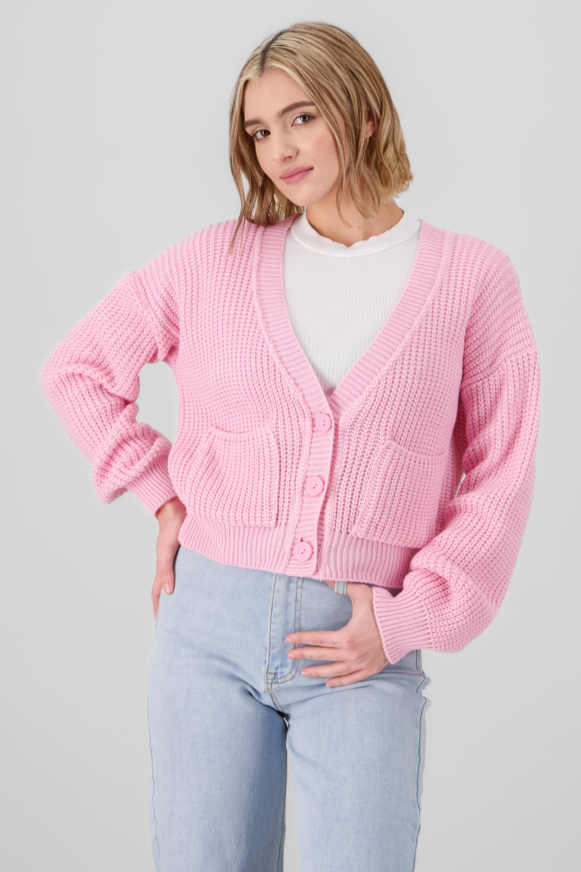 Cardigan corto detalle bolsas ROSA PASTEL