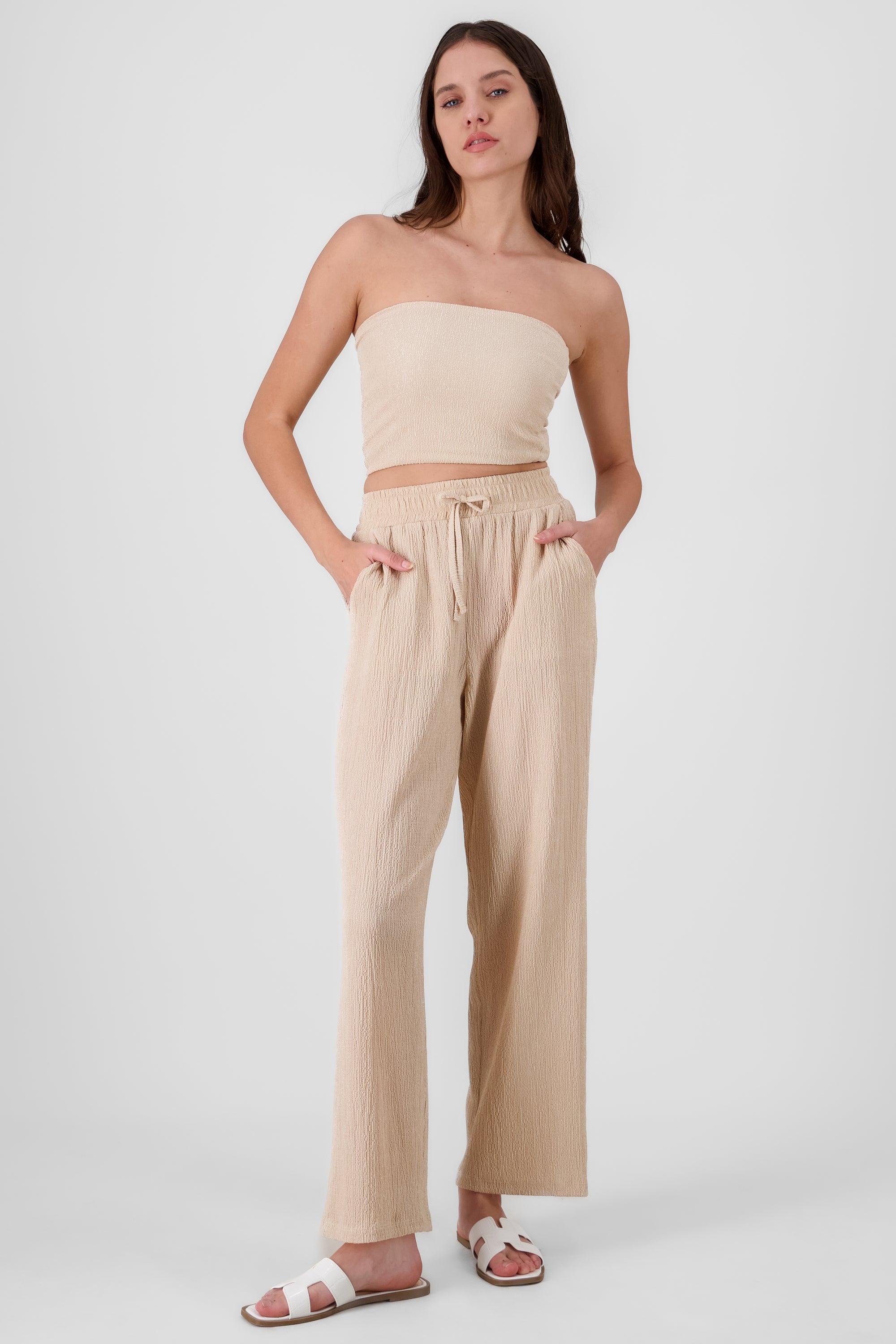 Pantalon jareta textura BEIGE