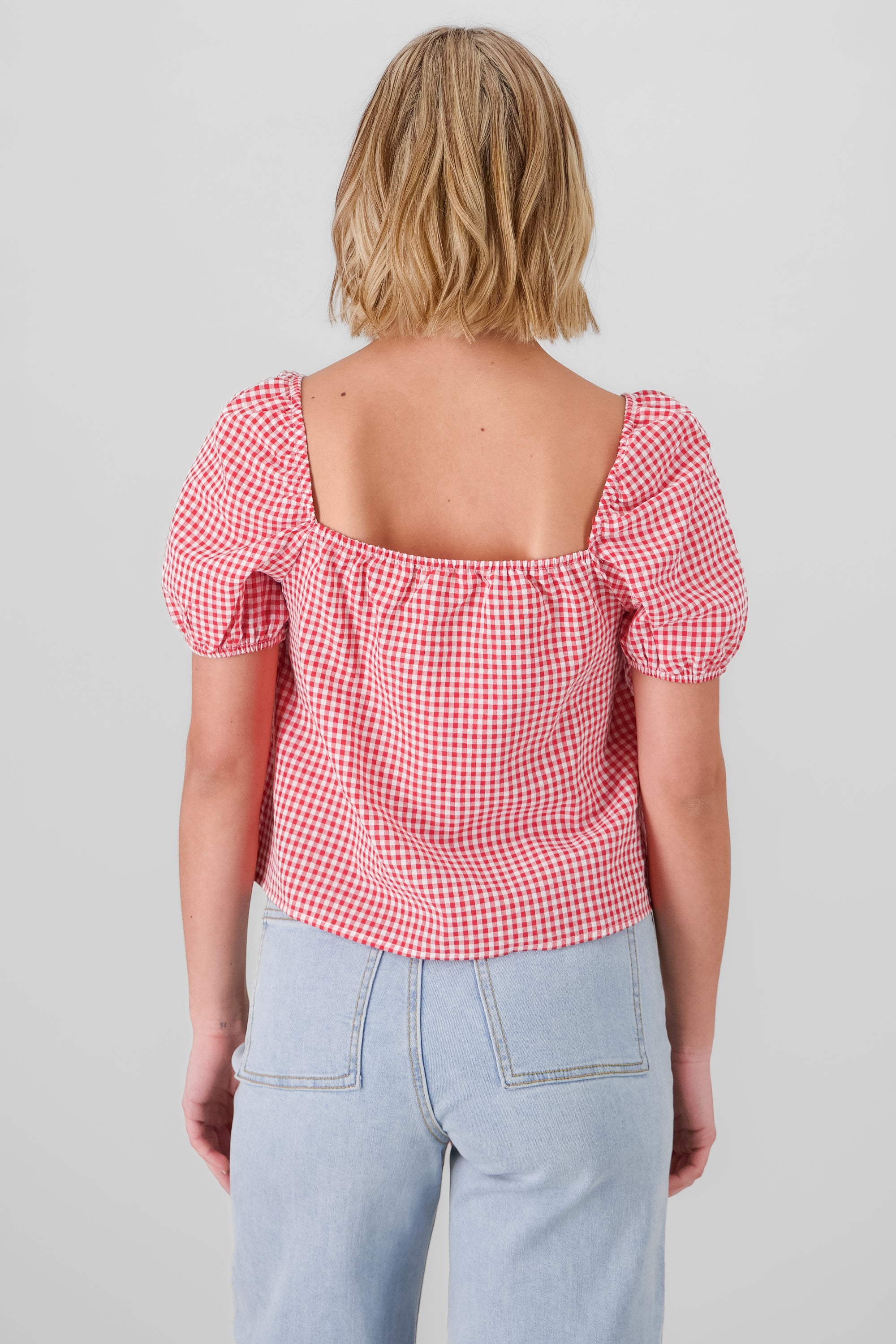 Camisa de mangas abullonadas y lazos al centro ROJO COMBO