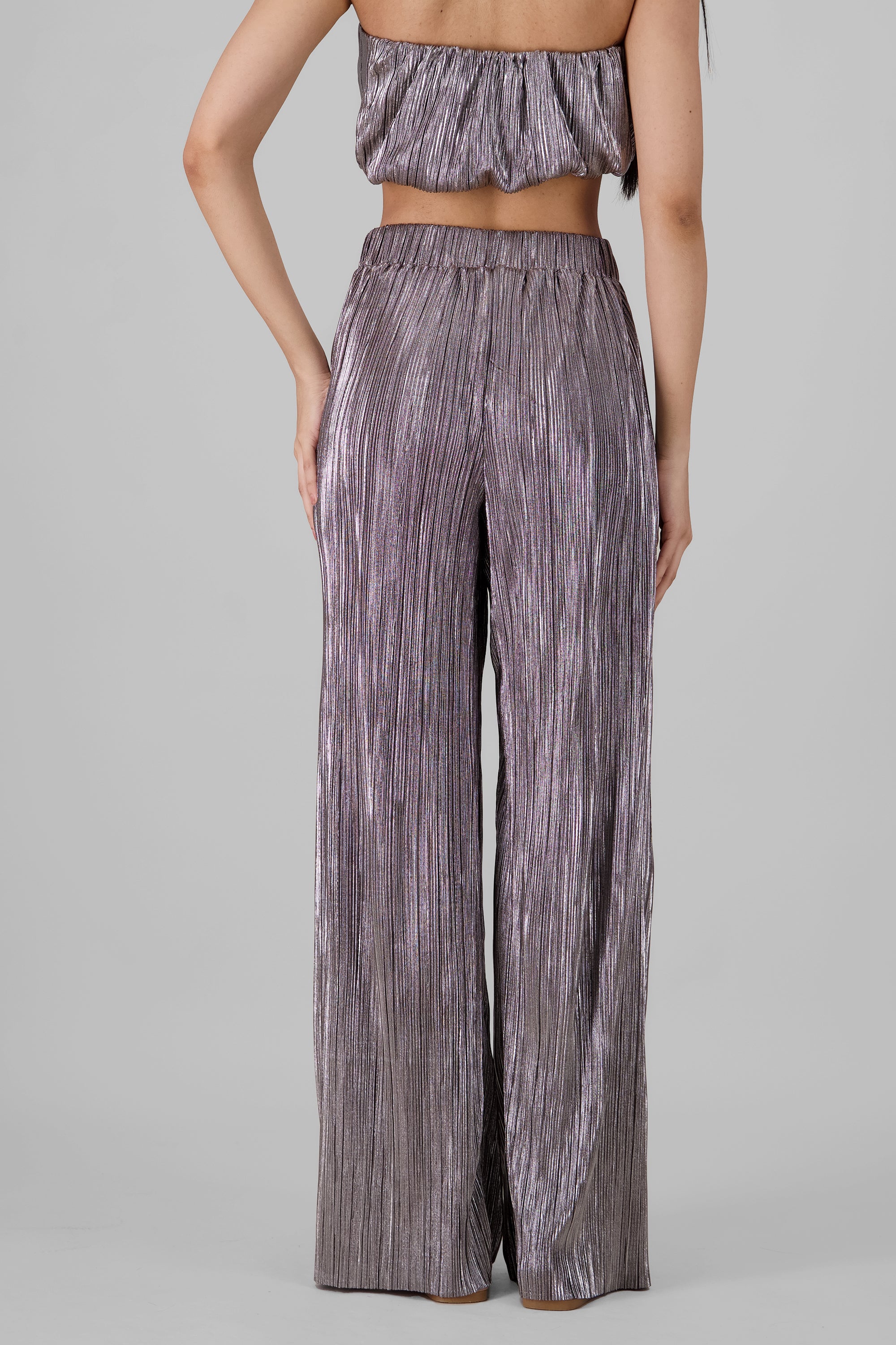 Pantalon textura brillo PLATA