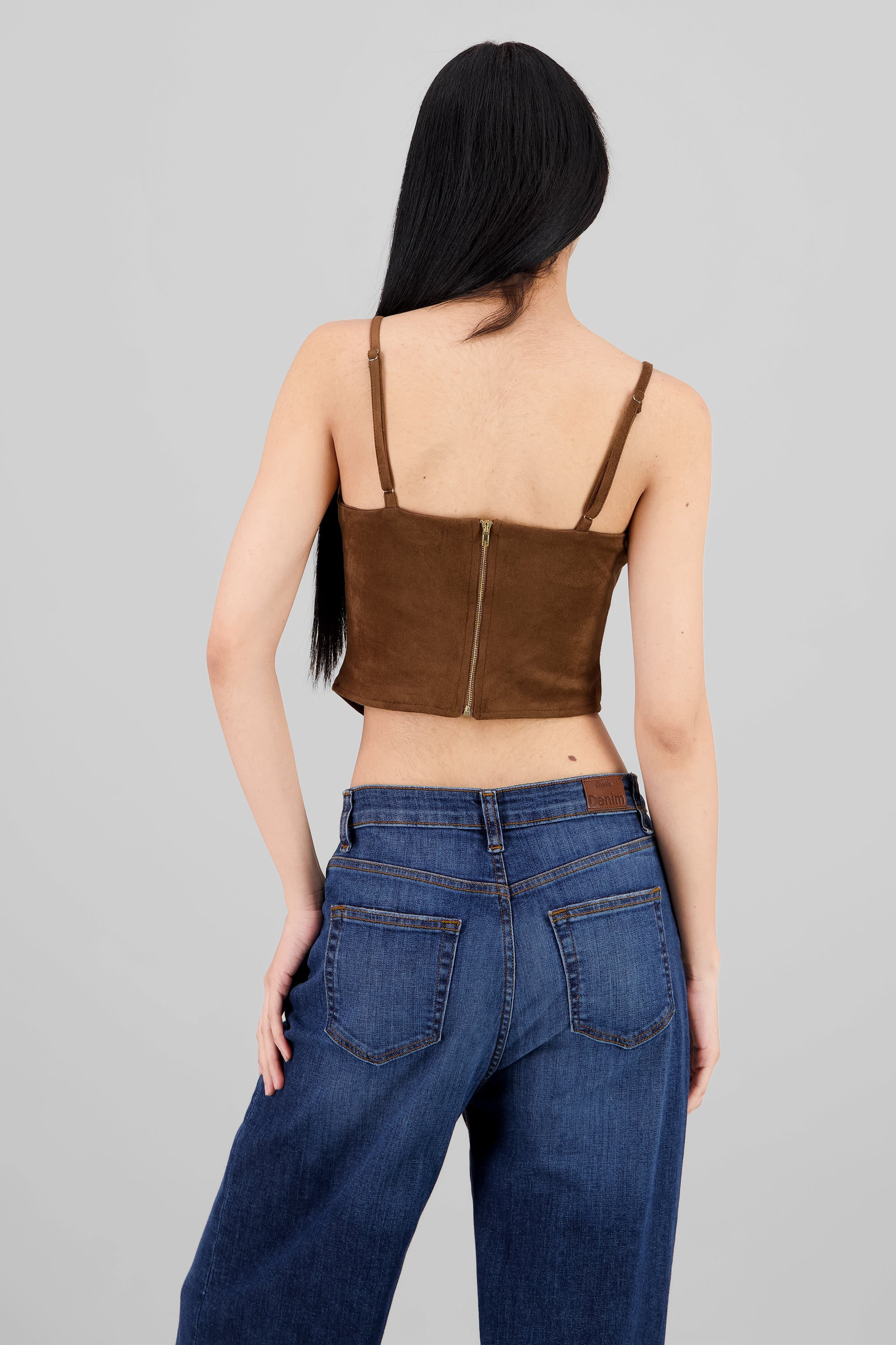 Blusa corset gamuza detalle bordado CAFE