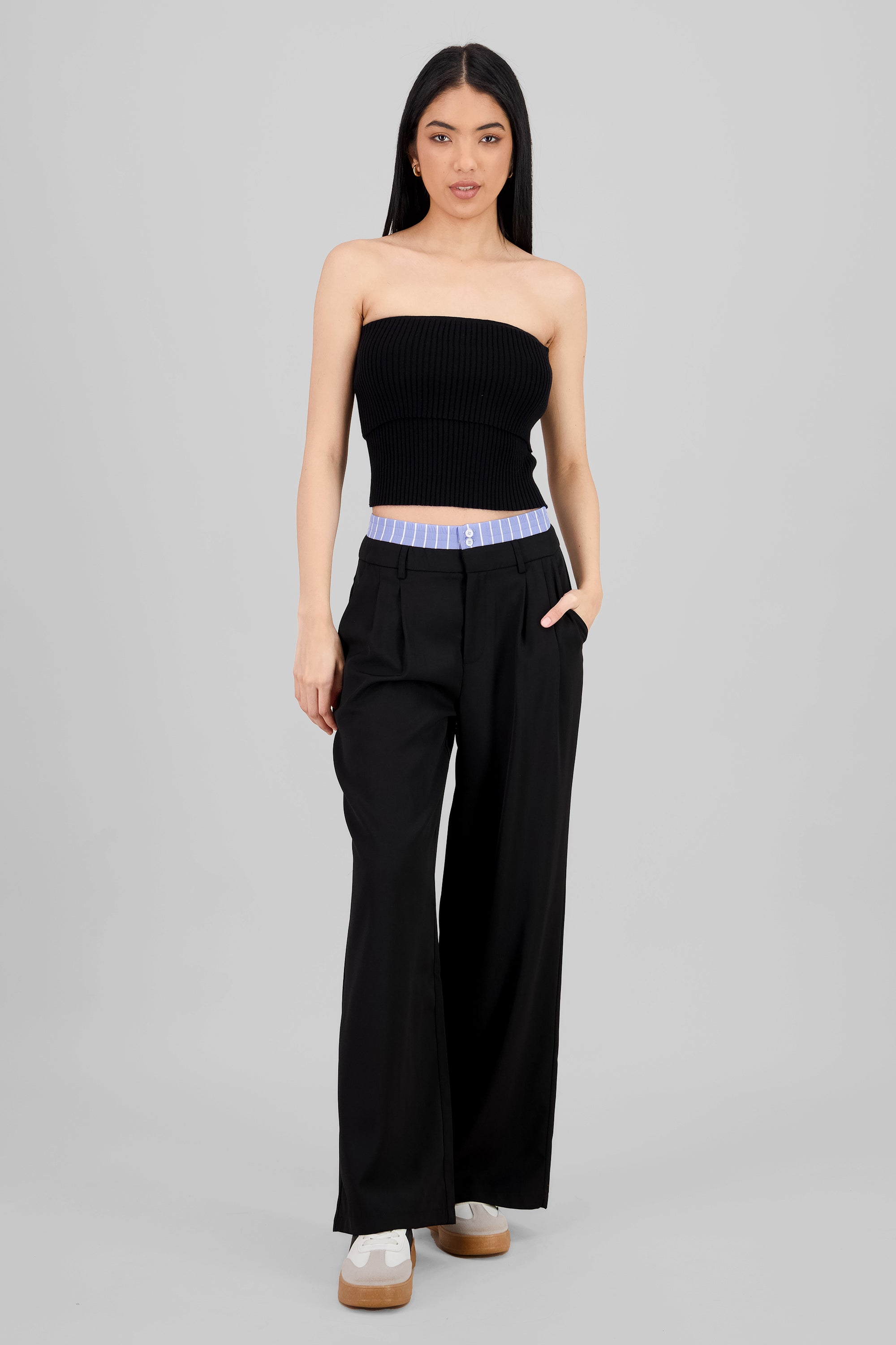 Pantalon con pretina de rayas NEGRO COMBO