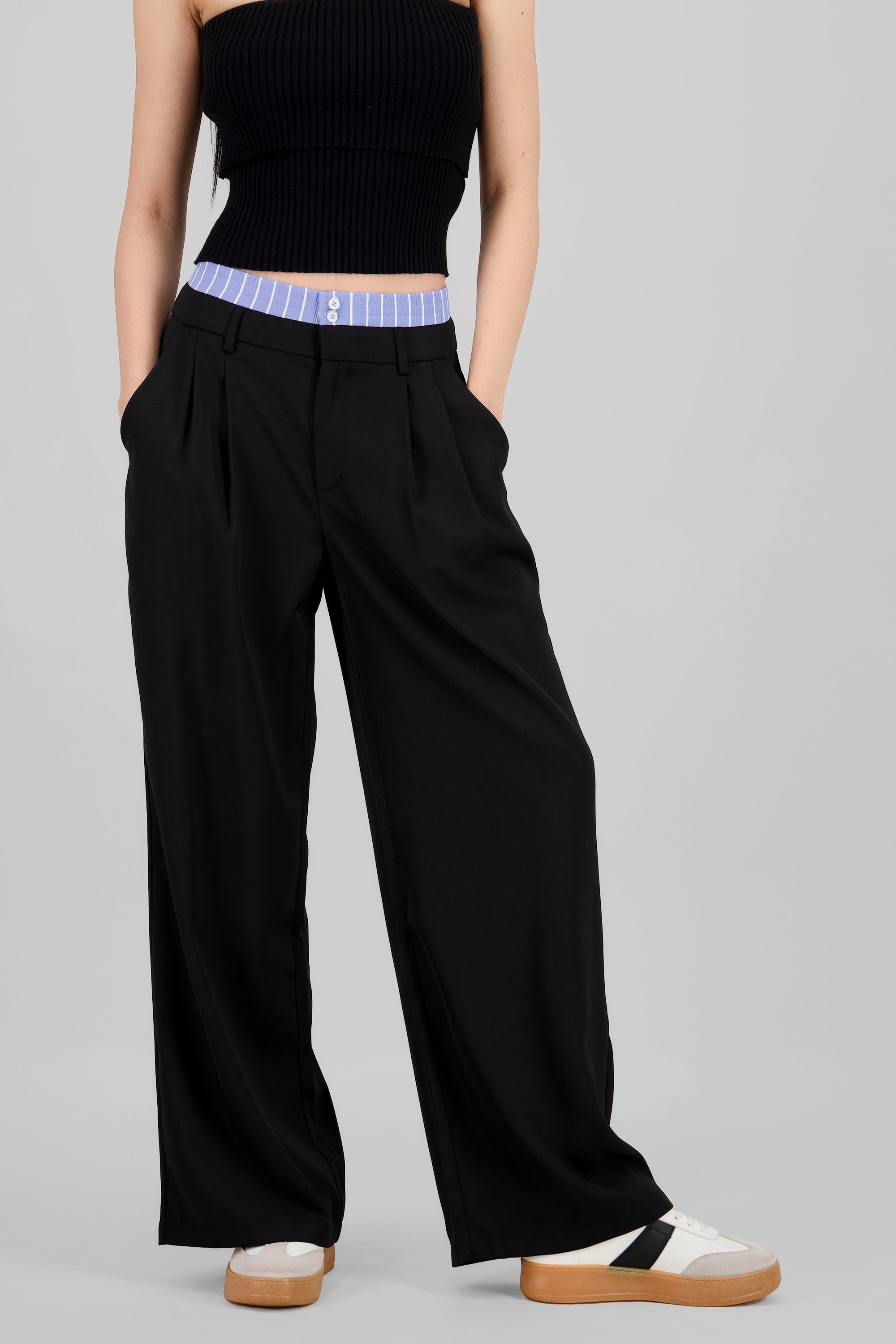 Pantalon con pretina de rayas NEGRO COMBO