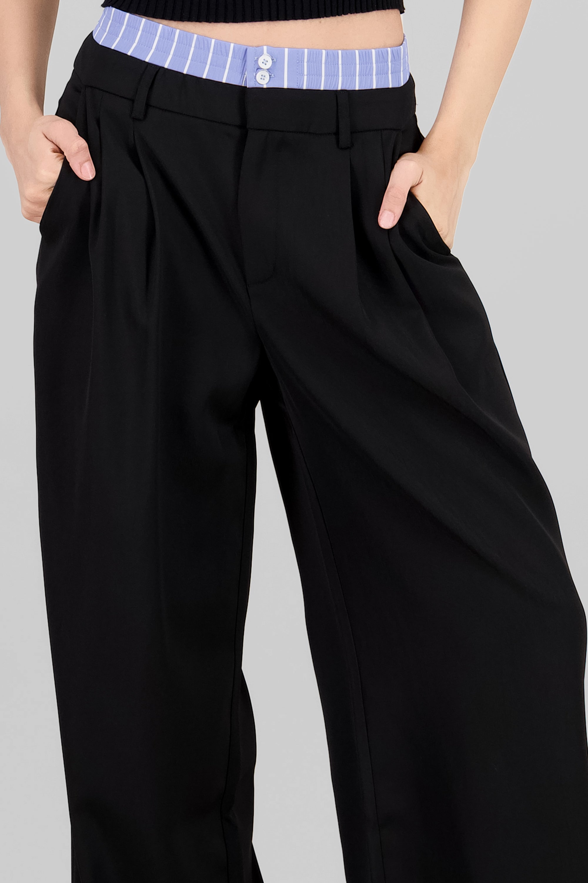 Pantalon con pretina de rayas NEGRO COMBO