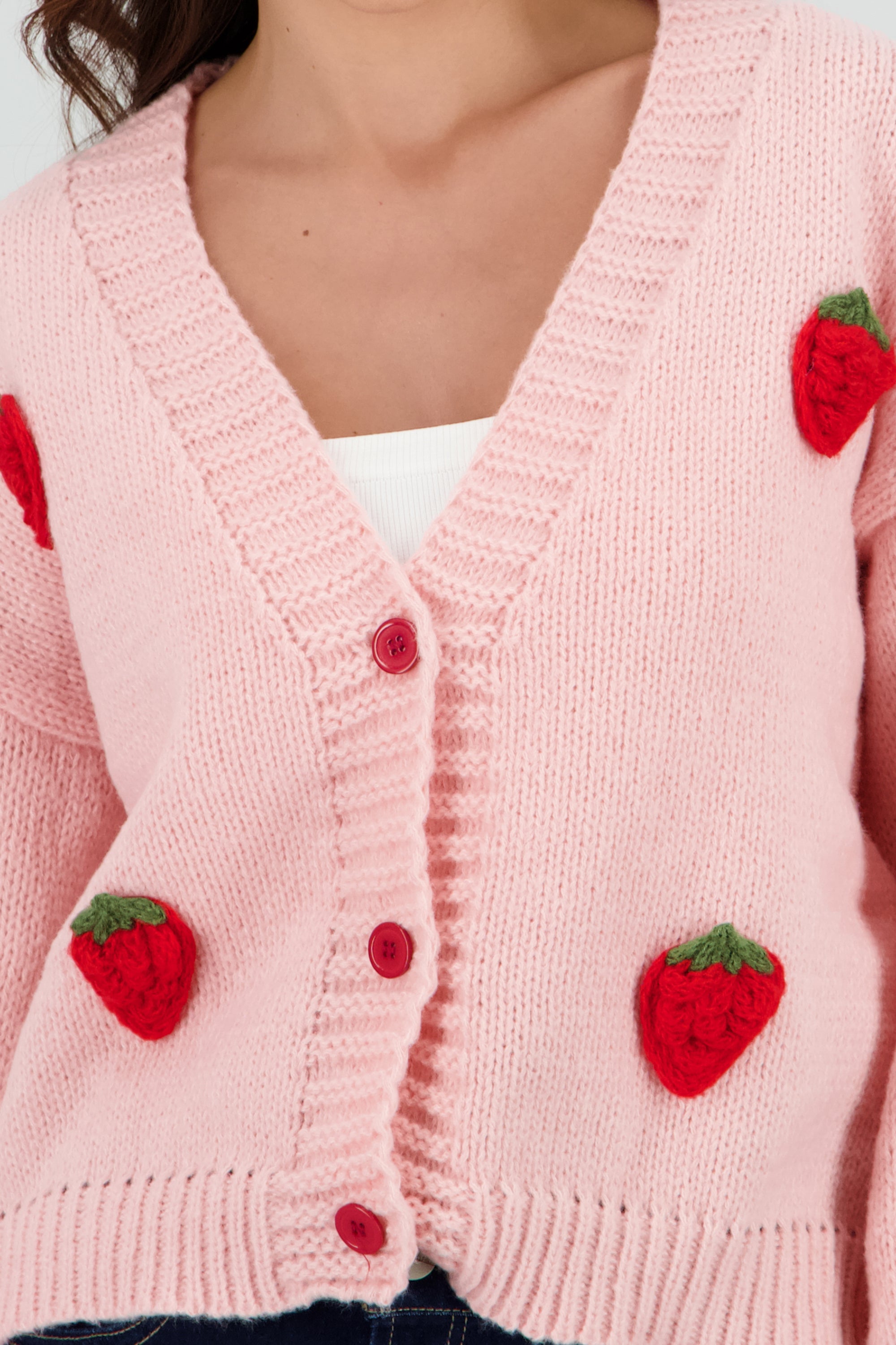Sueter tejido con fresas 3D PALO DE ROSA