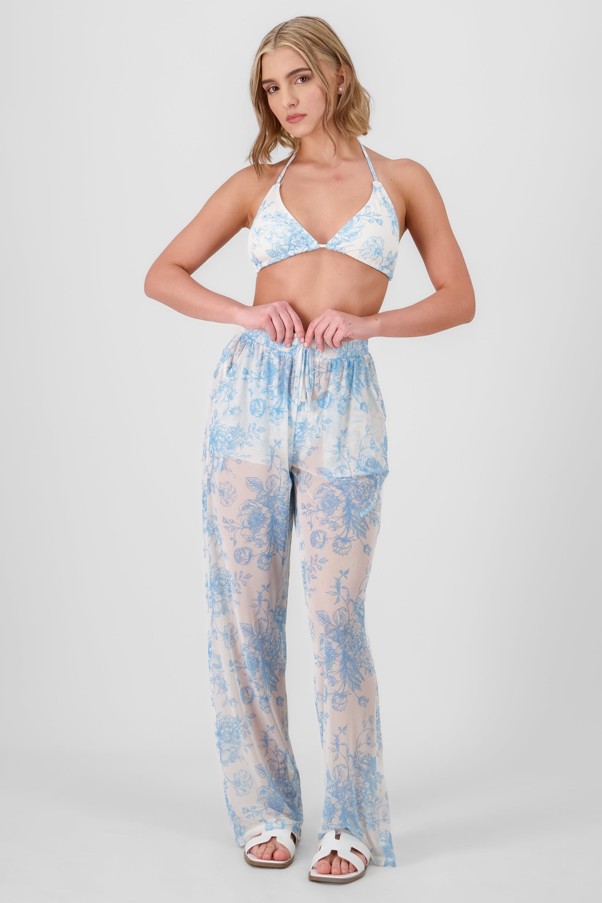 Pantalon mesh salida de flores AZUL COMBO