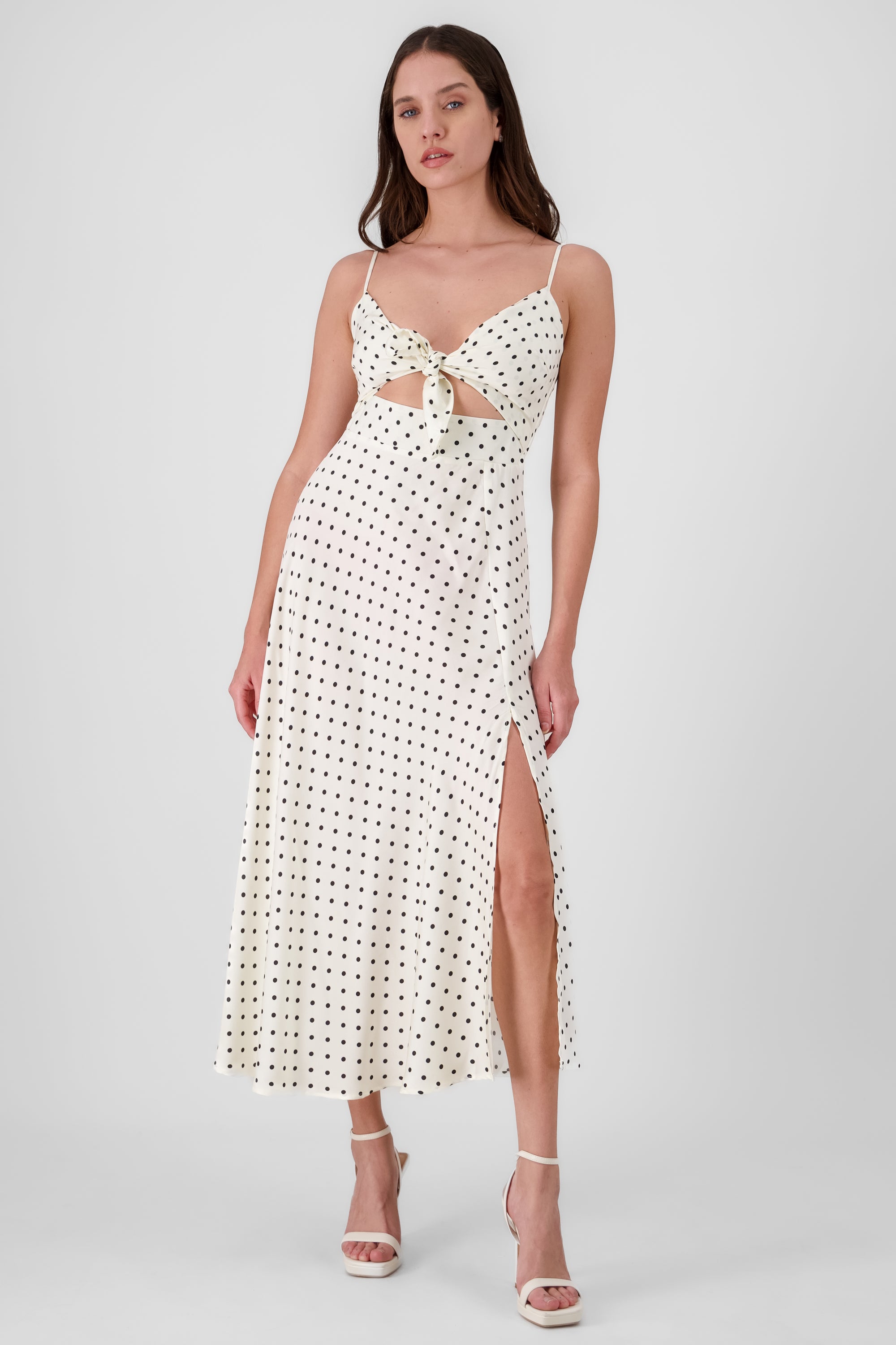 Vestido midi de polka dot BLANCO COMBO