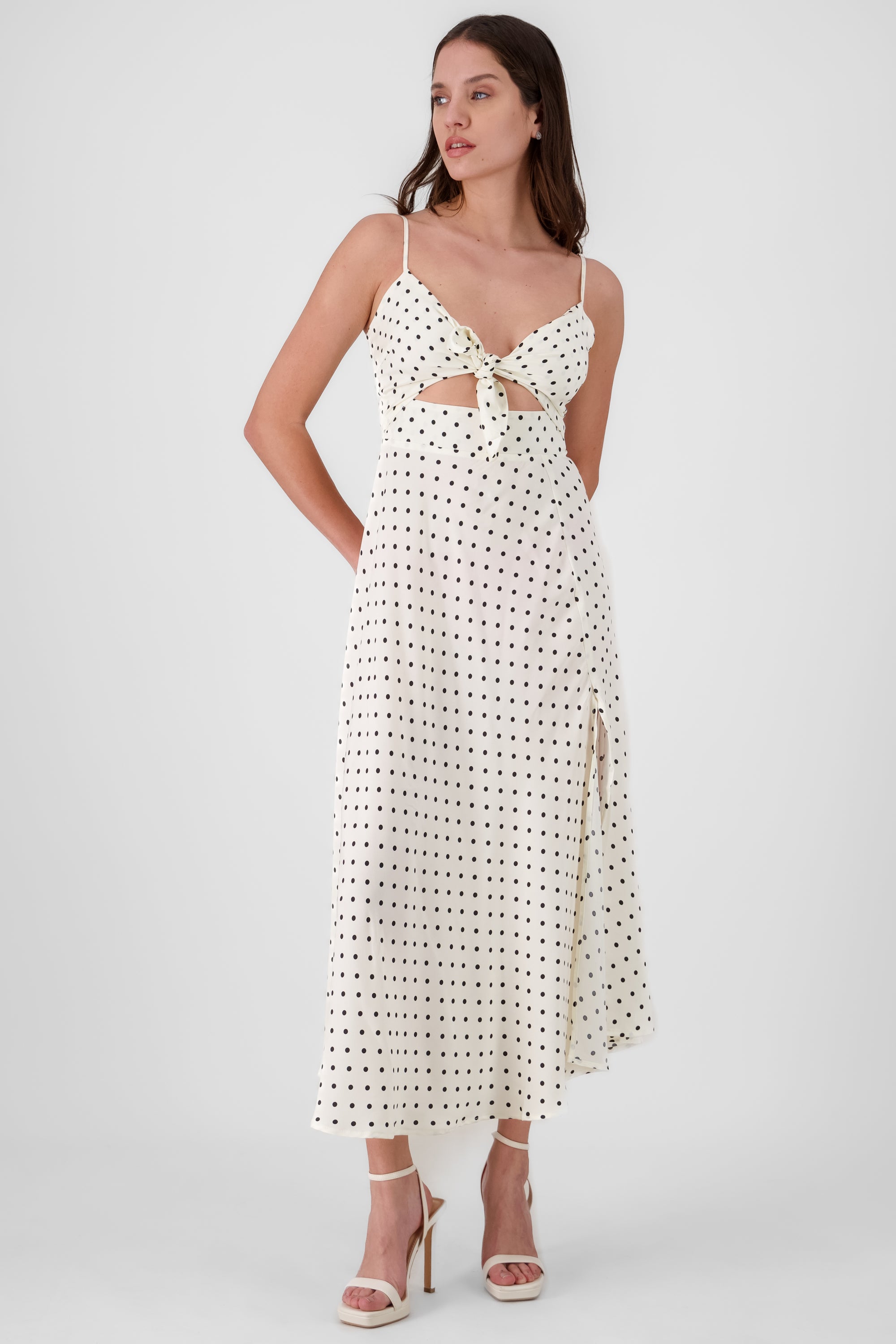 Vestido midi de polka dot BLANCO COMBO