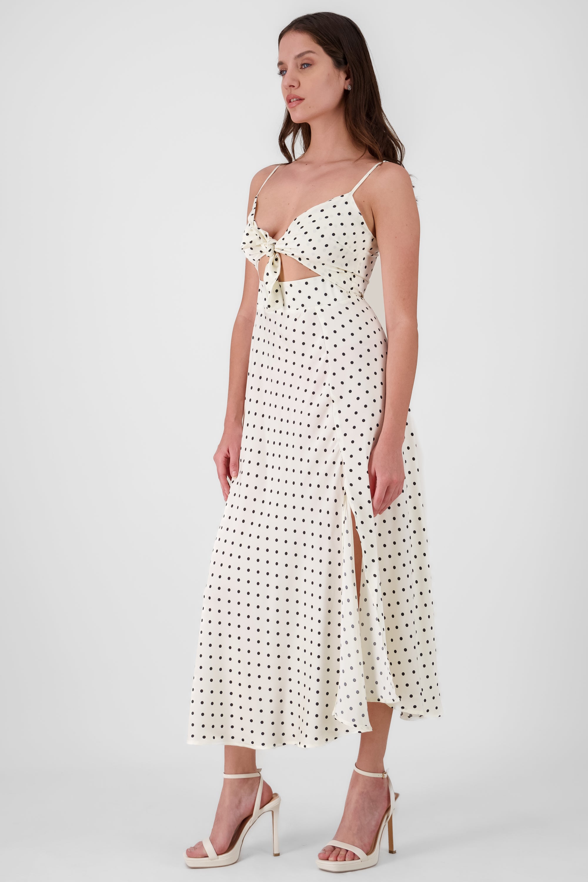 Vestido midi de polka dot BLANCO COMBO