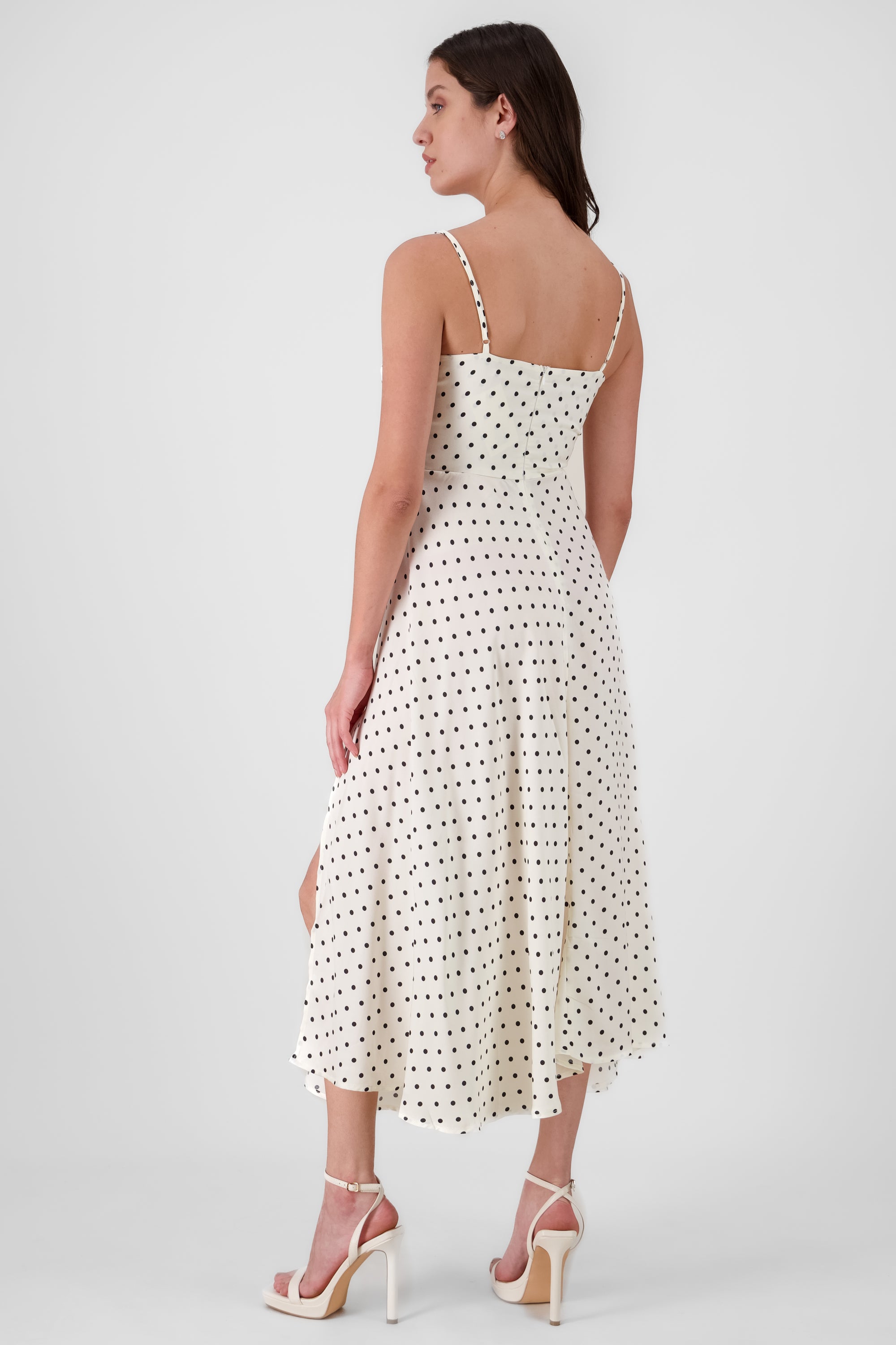 Vestido midi de polka dot BLANCO COMBO