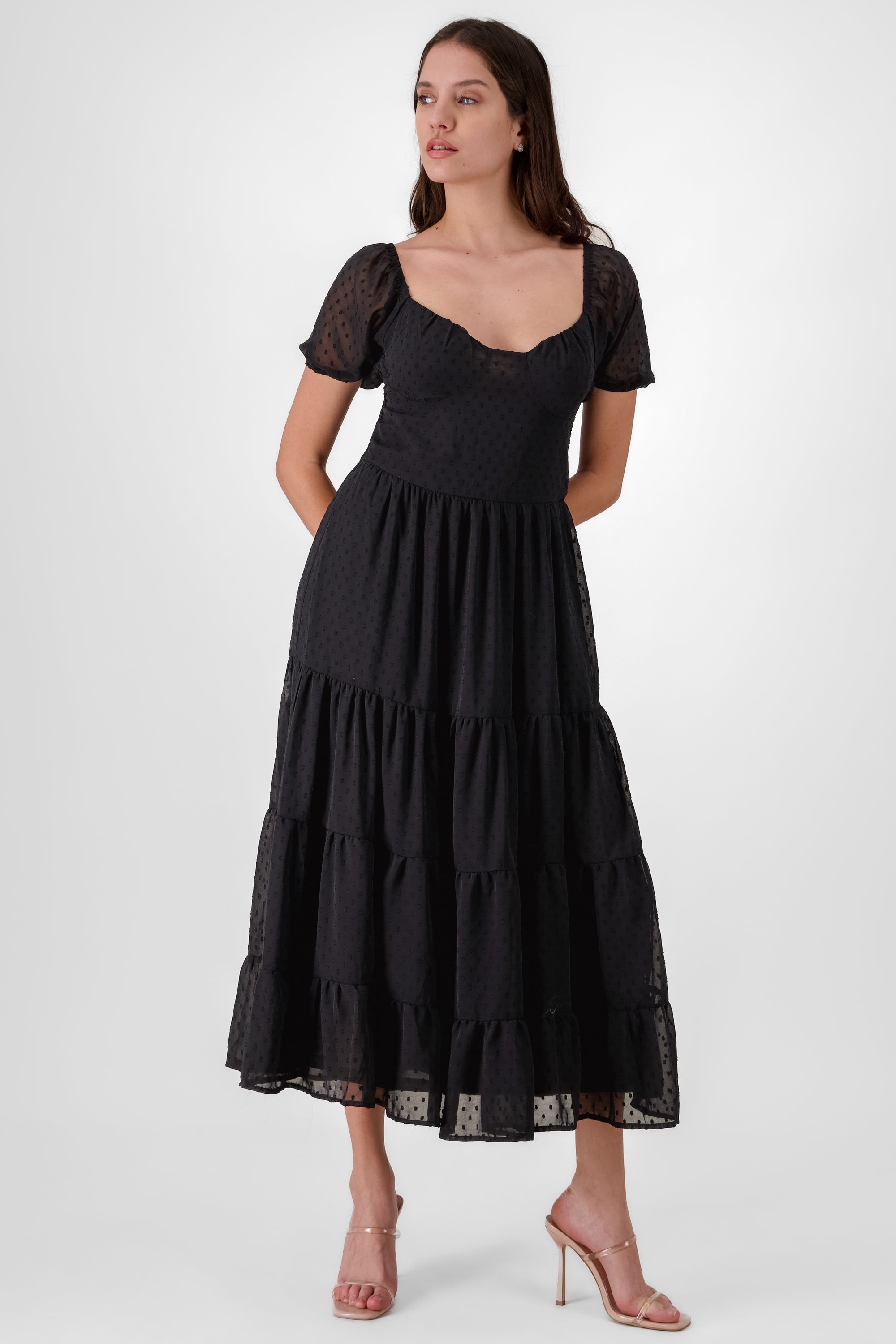 Vestido maxi de manga corta escote espalda NEGRO