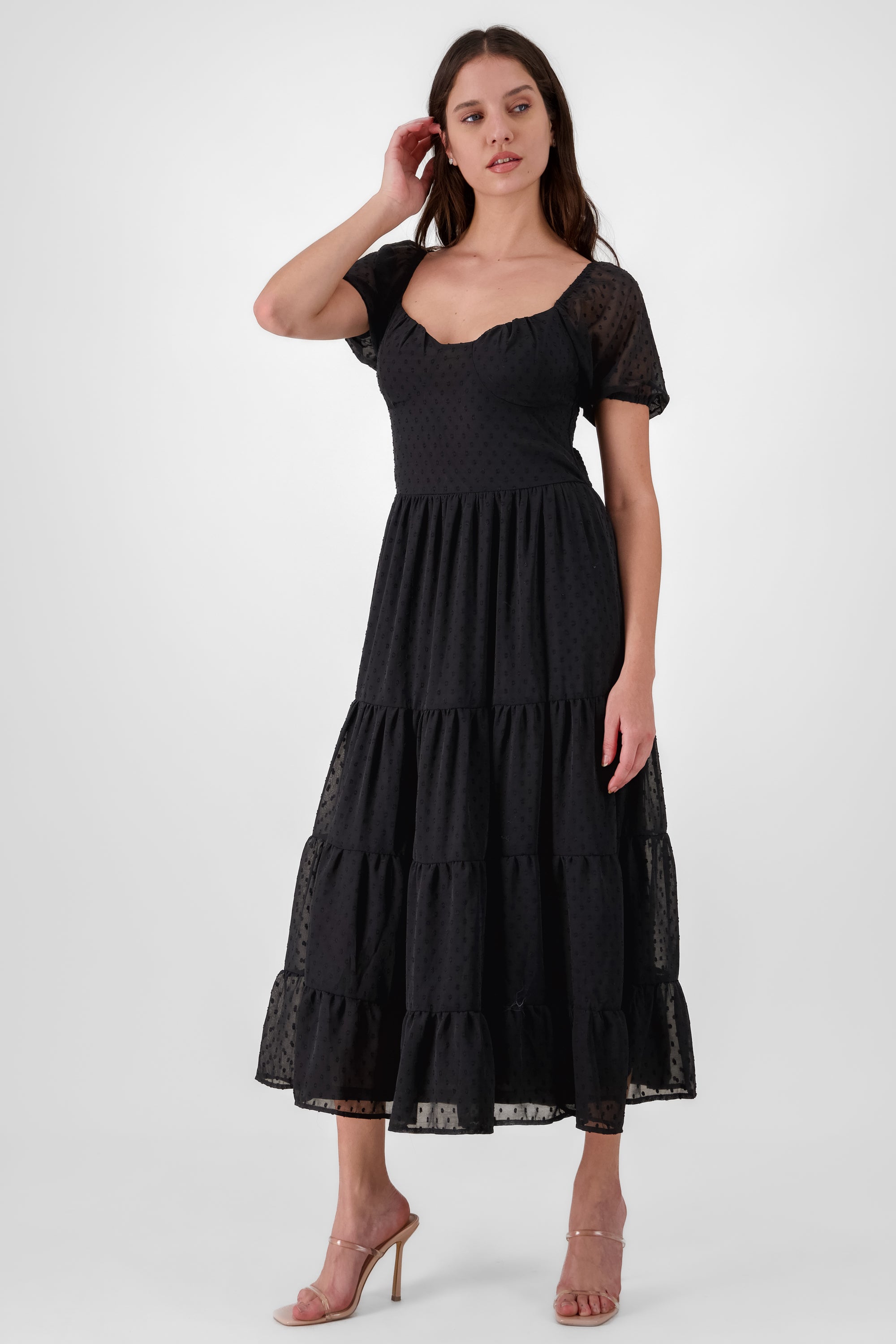 Vestido maxi de manga corta escote espalda NEGRO