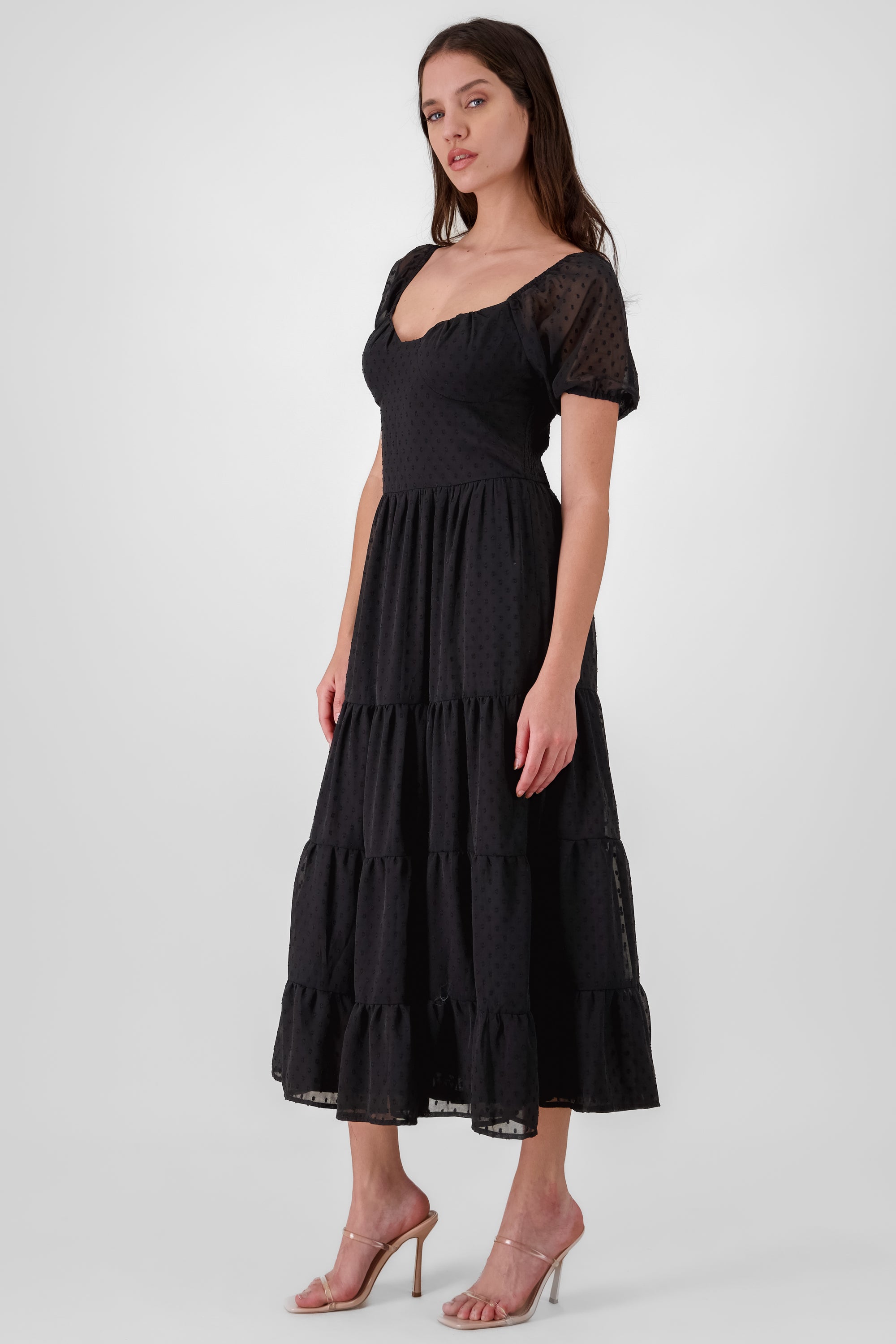 Vestido maxi de manga corta escote espalda NEGRO