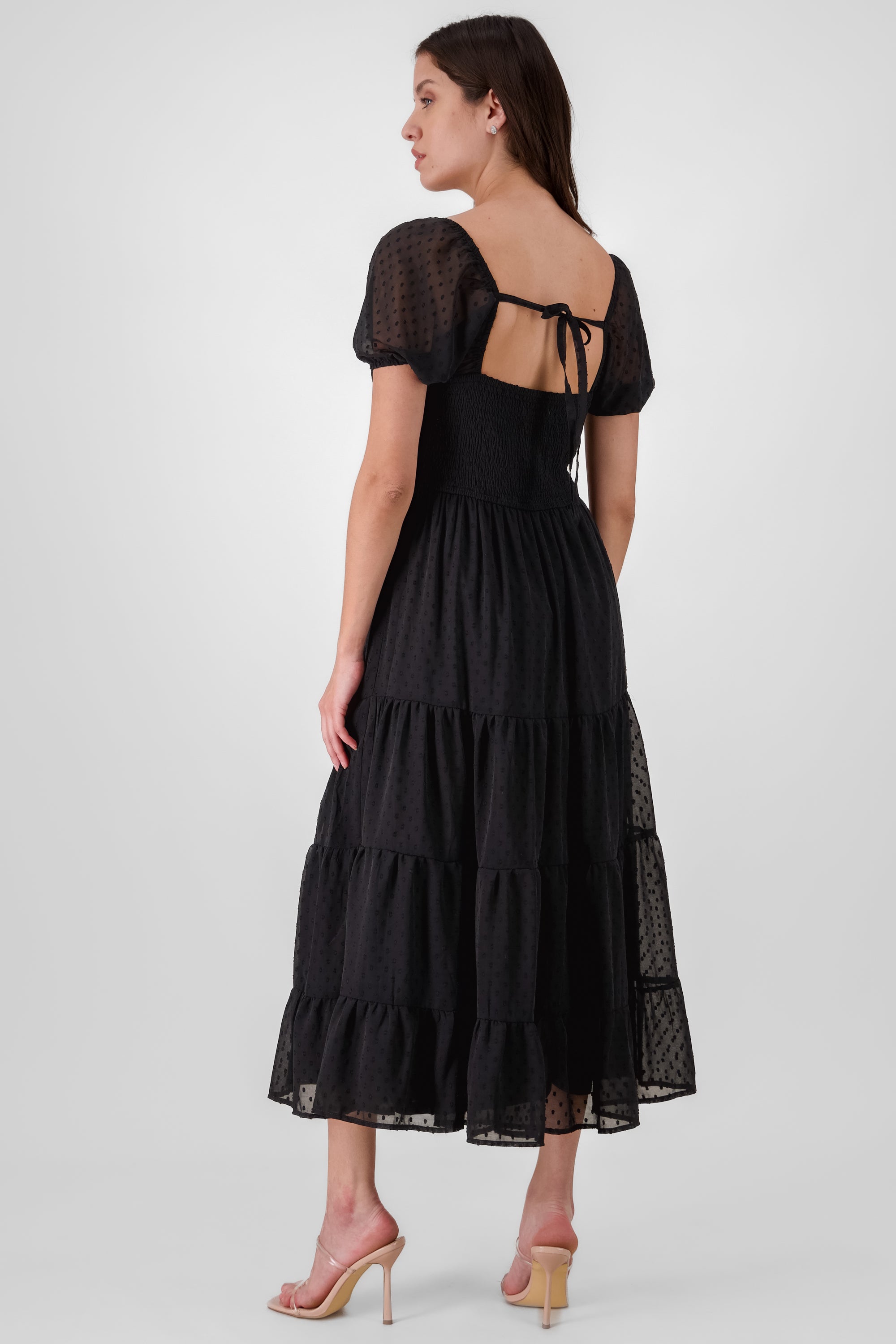 Vestido maxi de manga corta escote espalda NEGRO