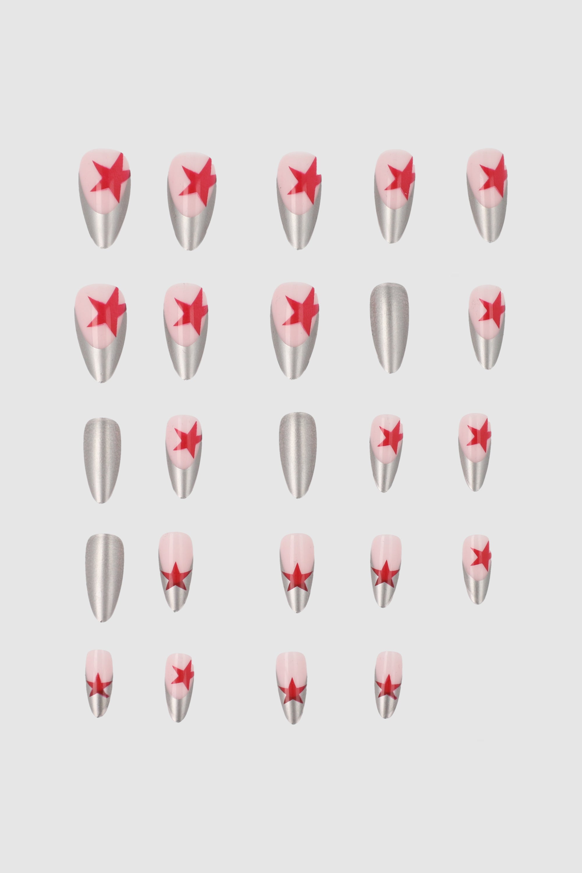 Set 24 uñas french estrellas GRIS