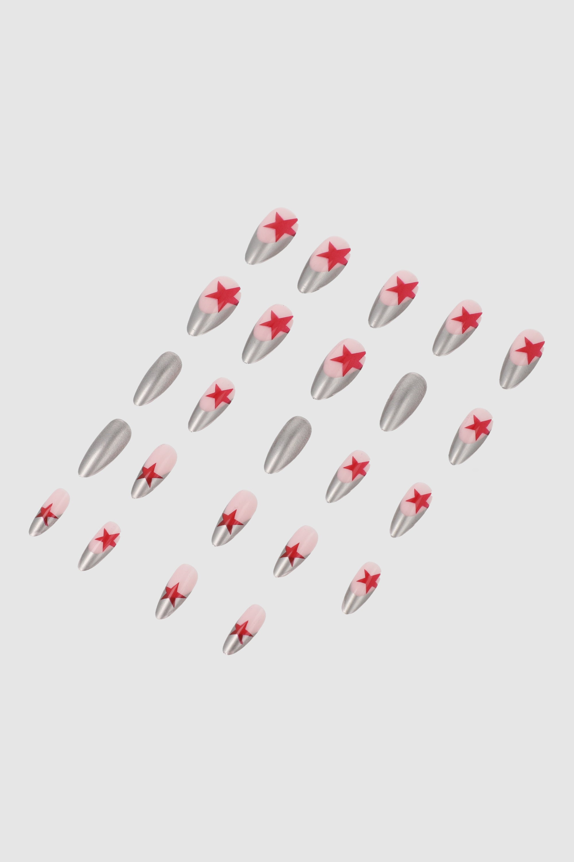 Set 24 uñas french estrellas GRIS