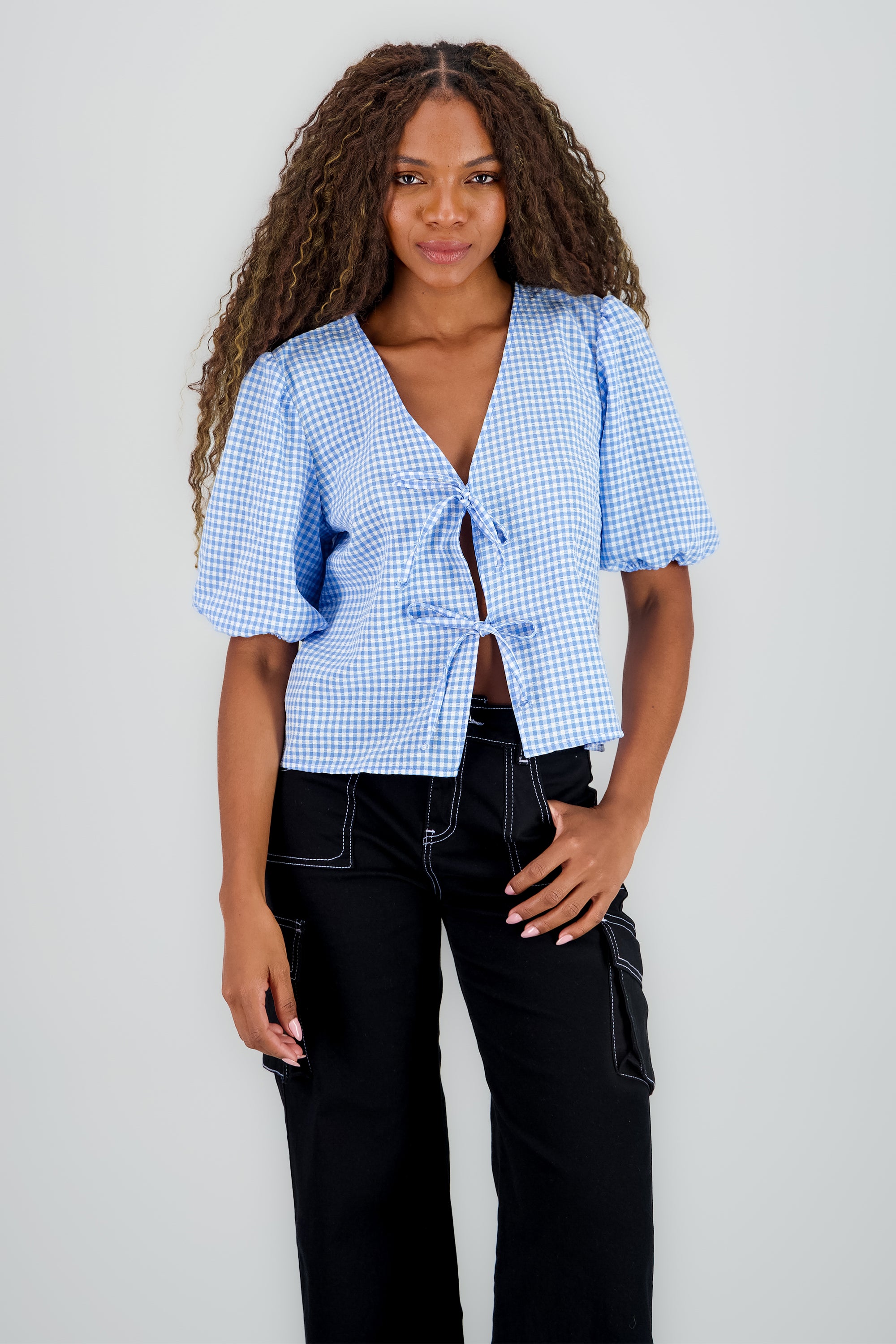 Blusa monos gingham AZUL COMBO