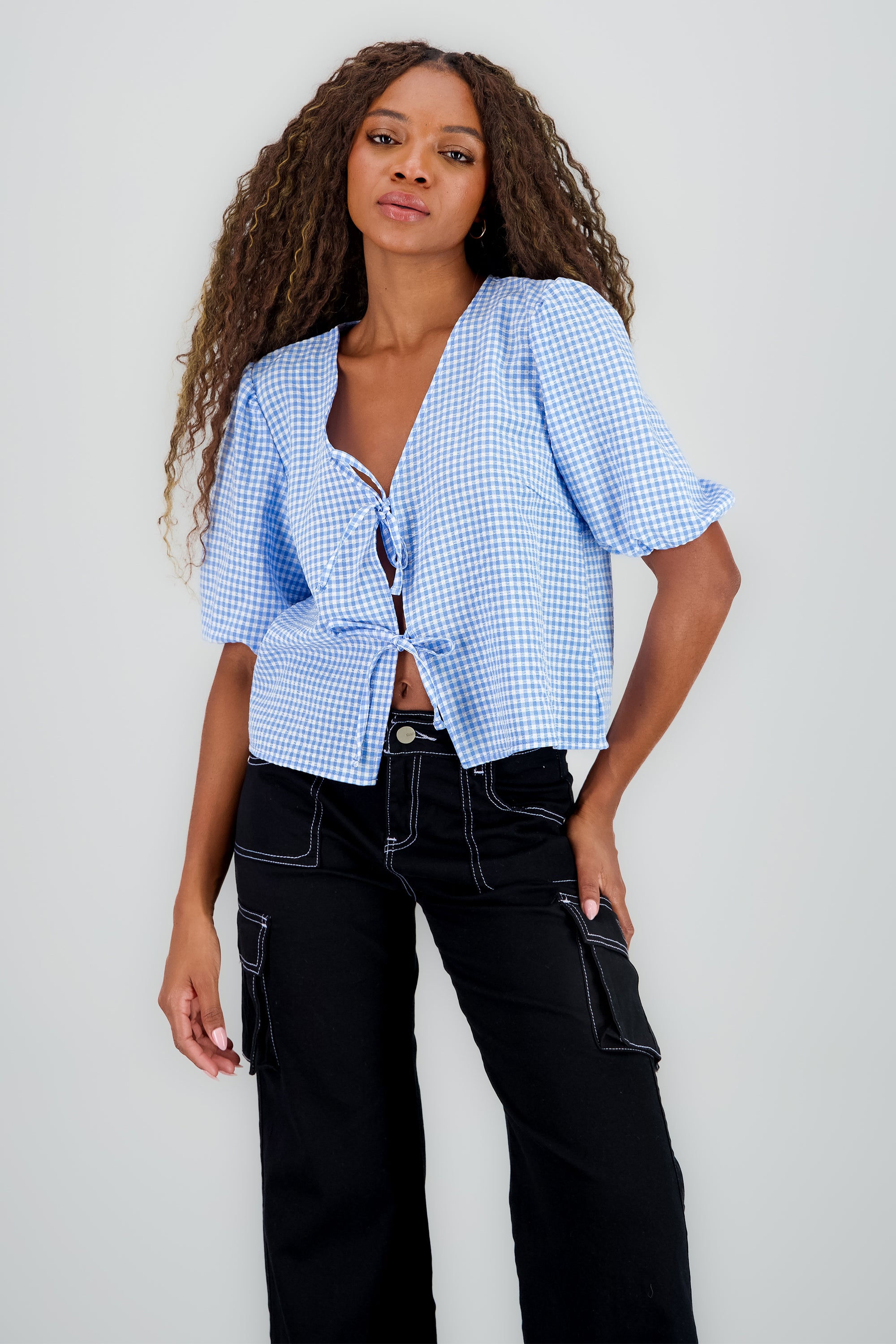 Blusa monos gingham AZUL COMBO