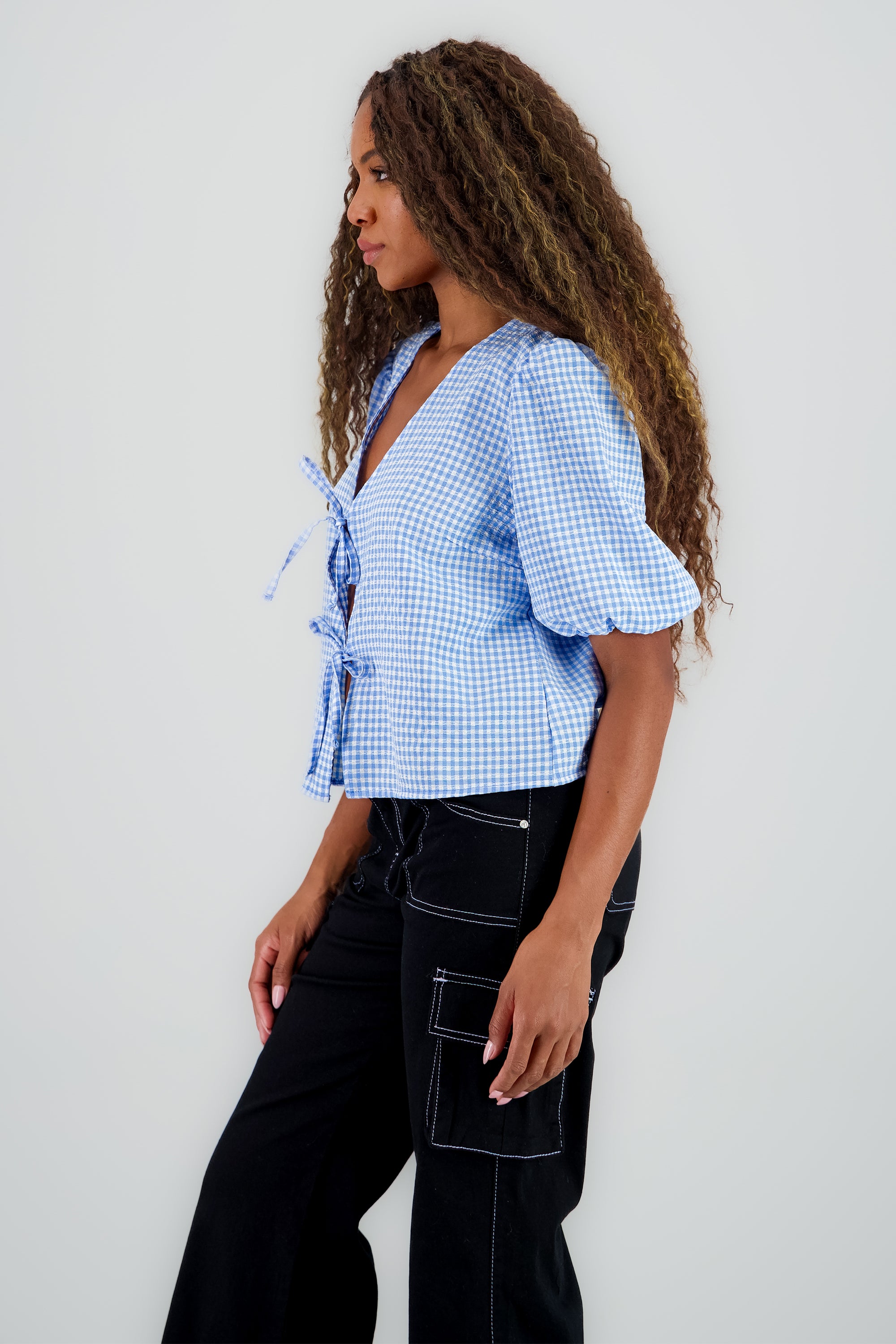 Blusa monos gingham AZUL COMBO