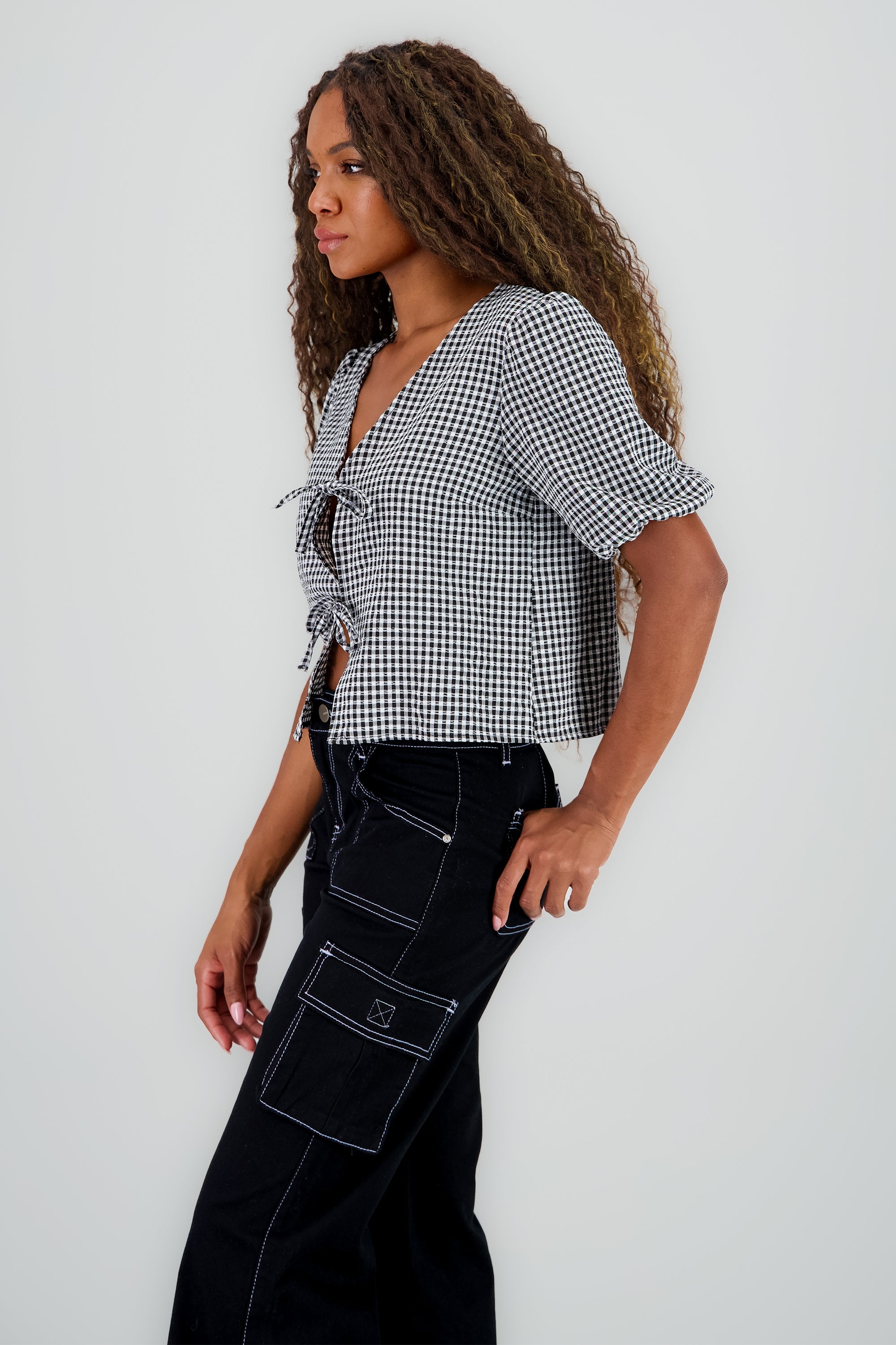 Blusa monos gingham NEGRO COMBO