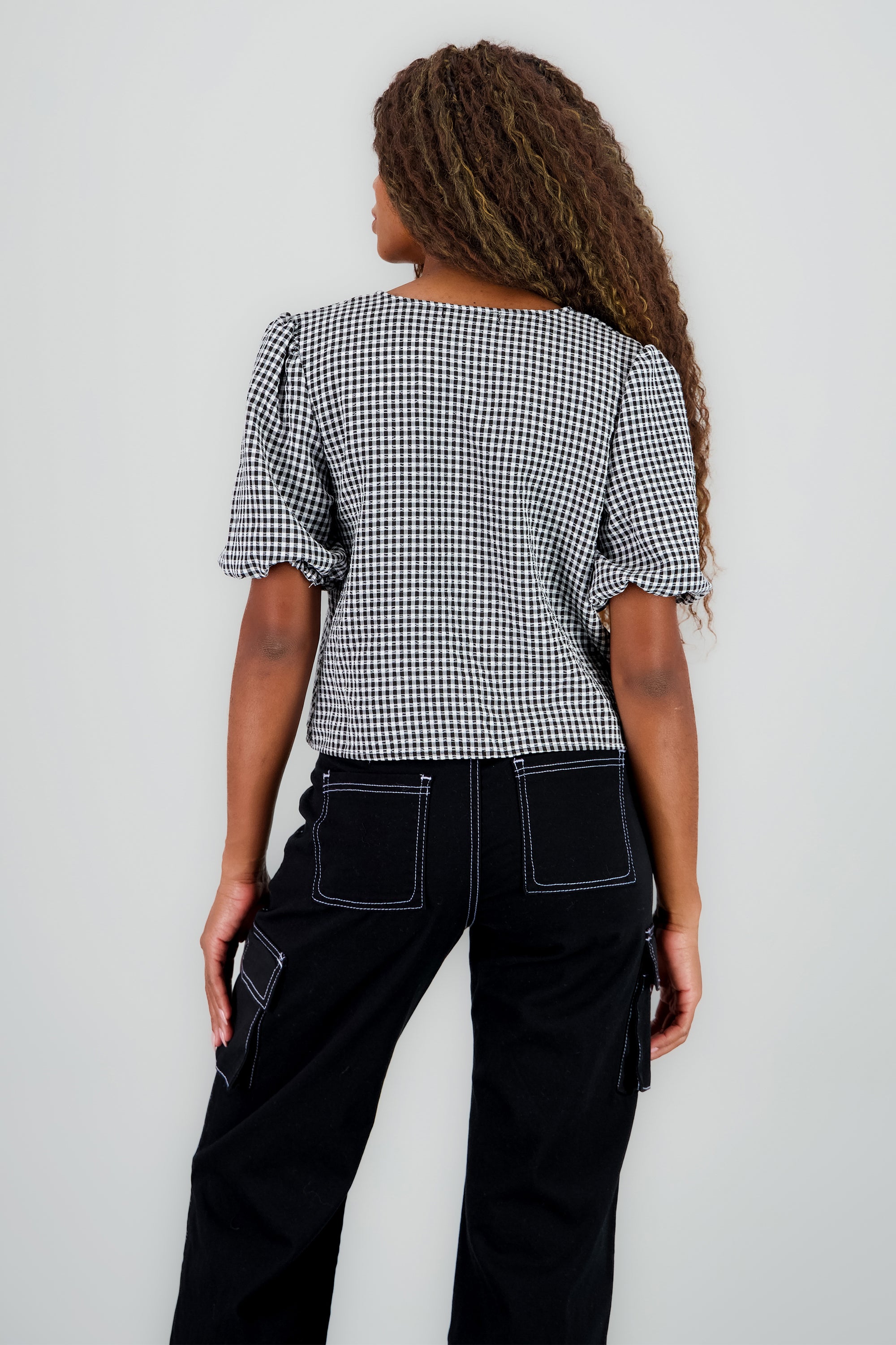 Blusa monos gingham NEGRO COMBO