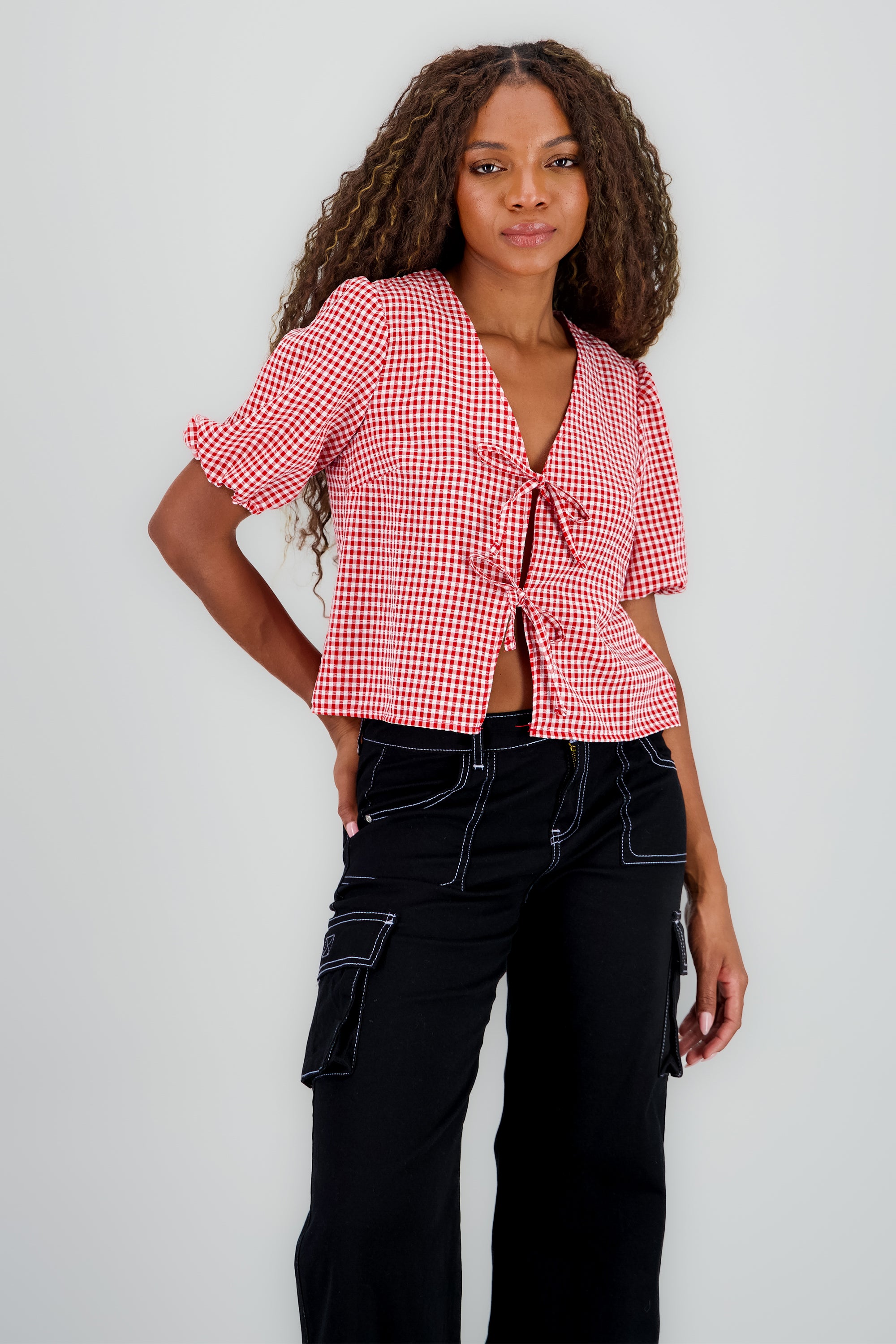 Blusa monos gingham ROJO COMBO