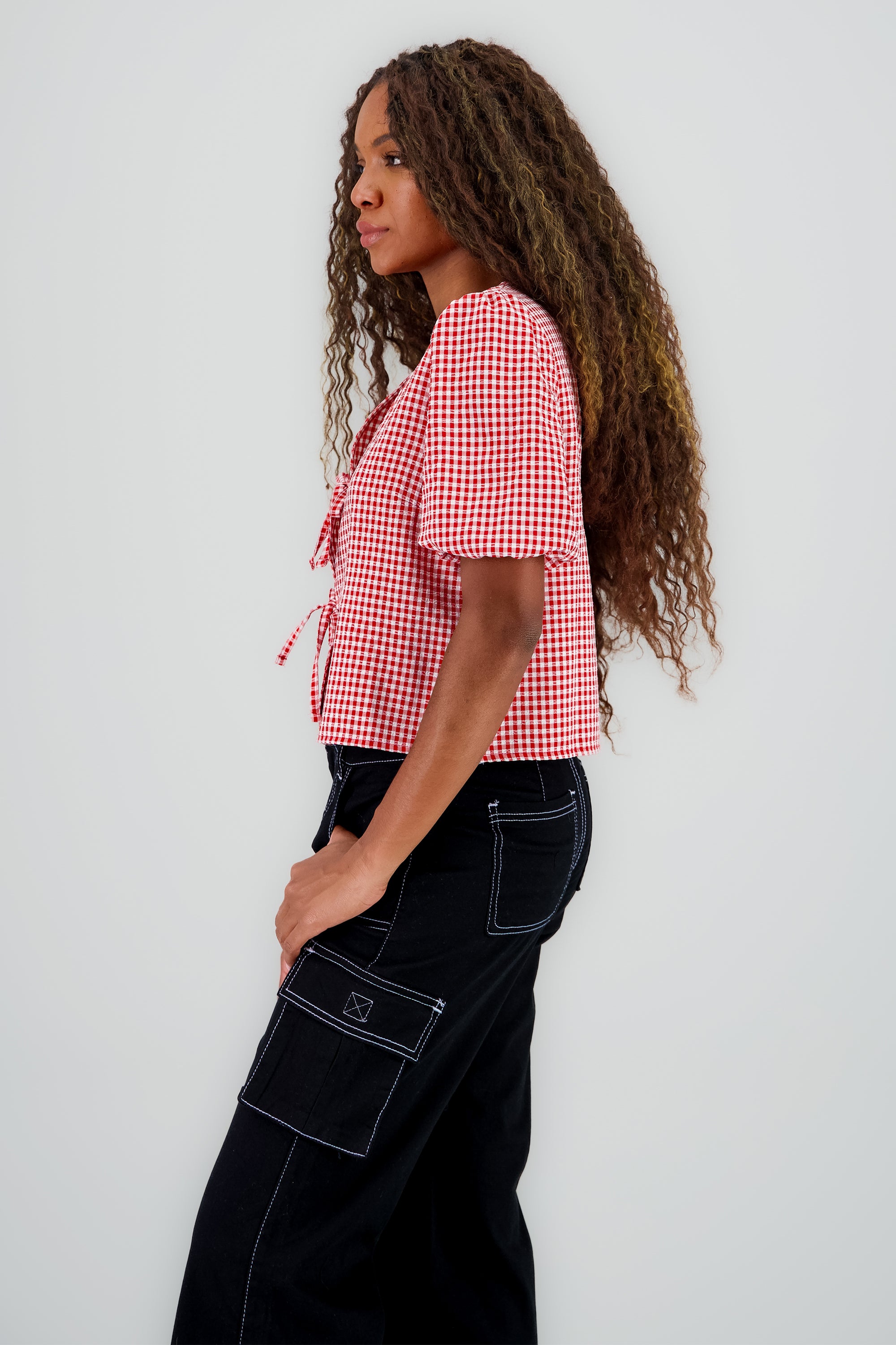 Blusa monos gingham ROJO COMBO