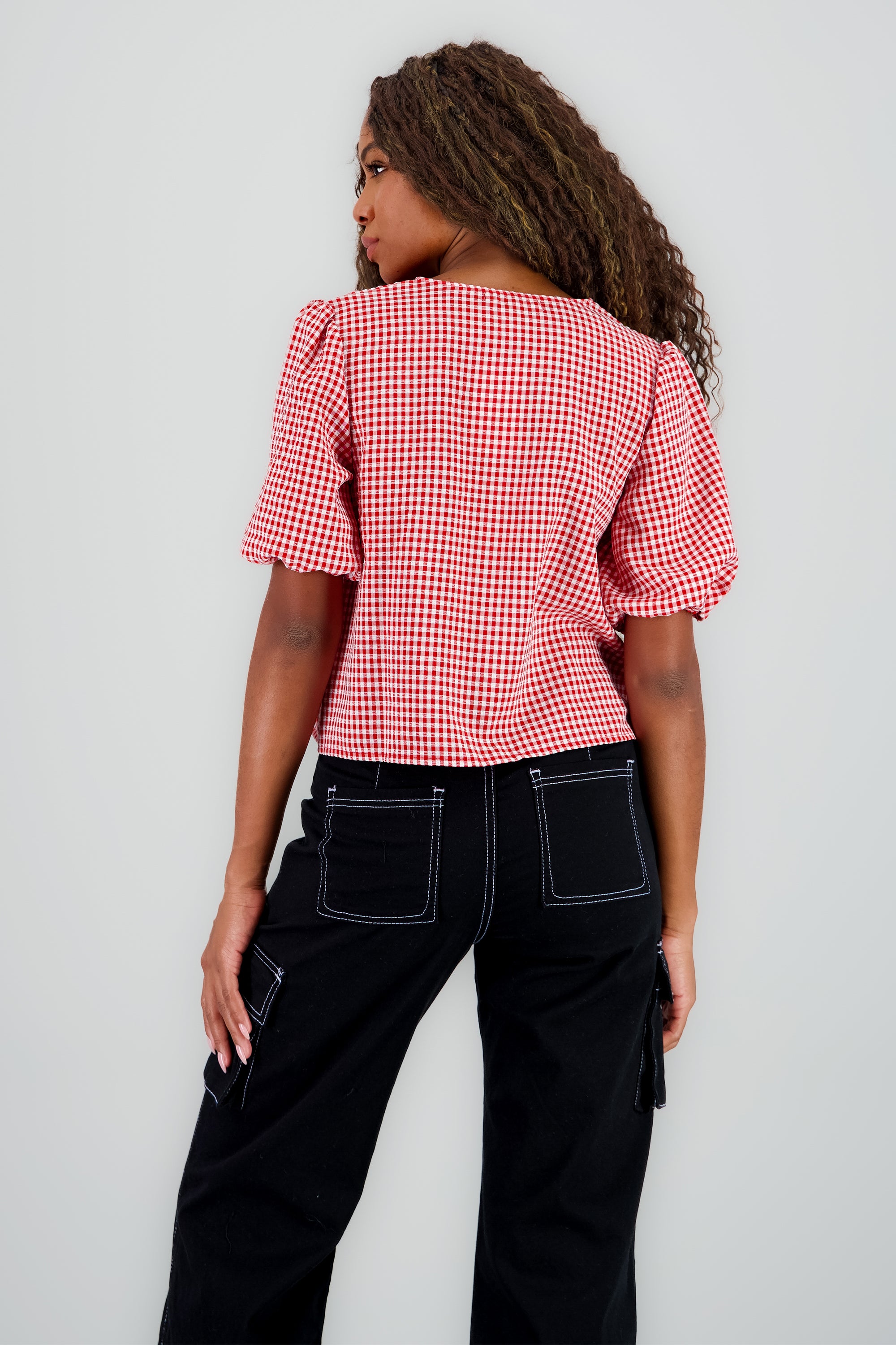 Blusa monos gingham ROJO COMBO