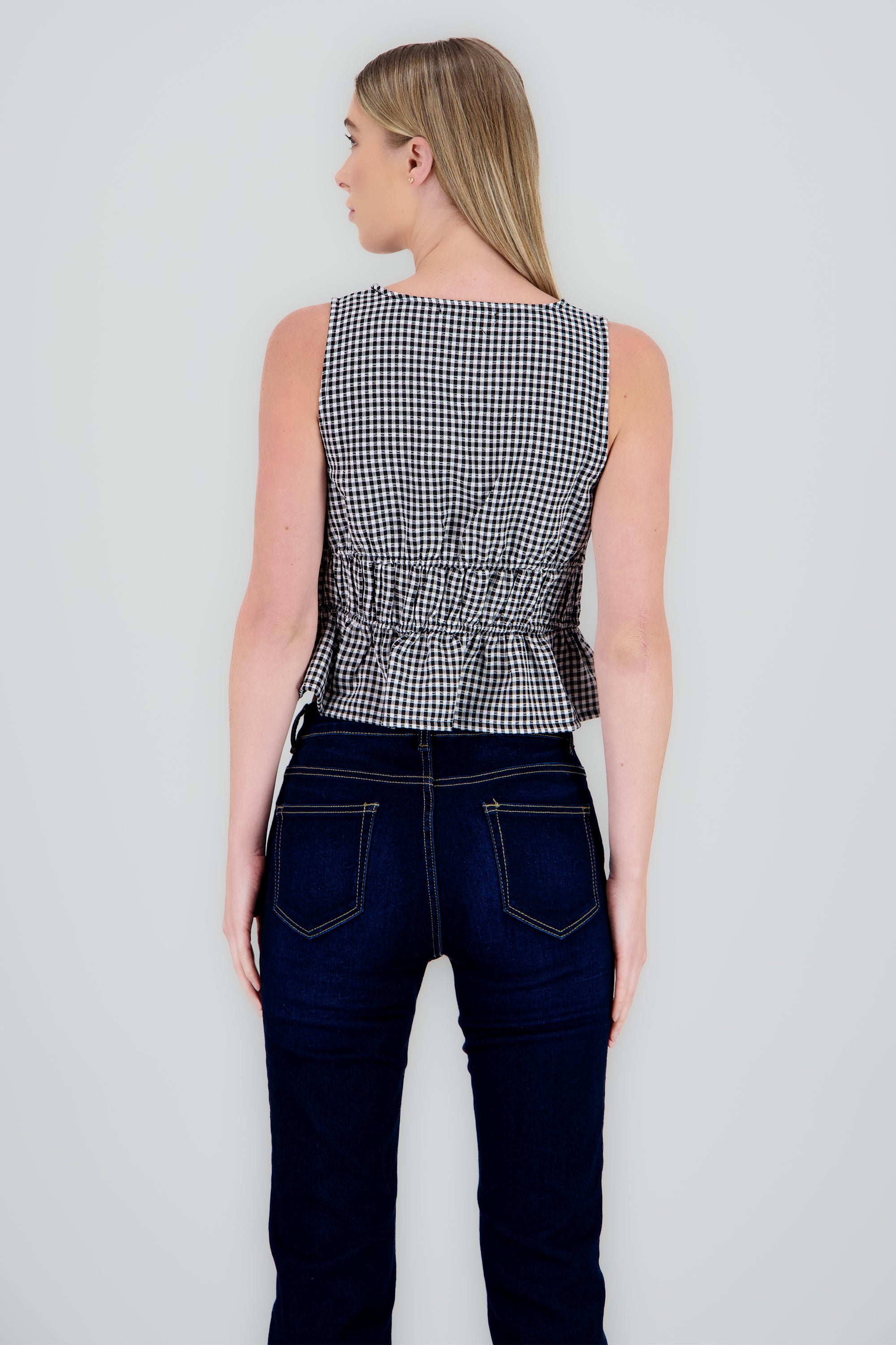 Blusa sin manga gingham NEGRO COMBO