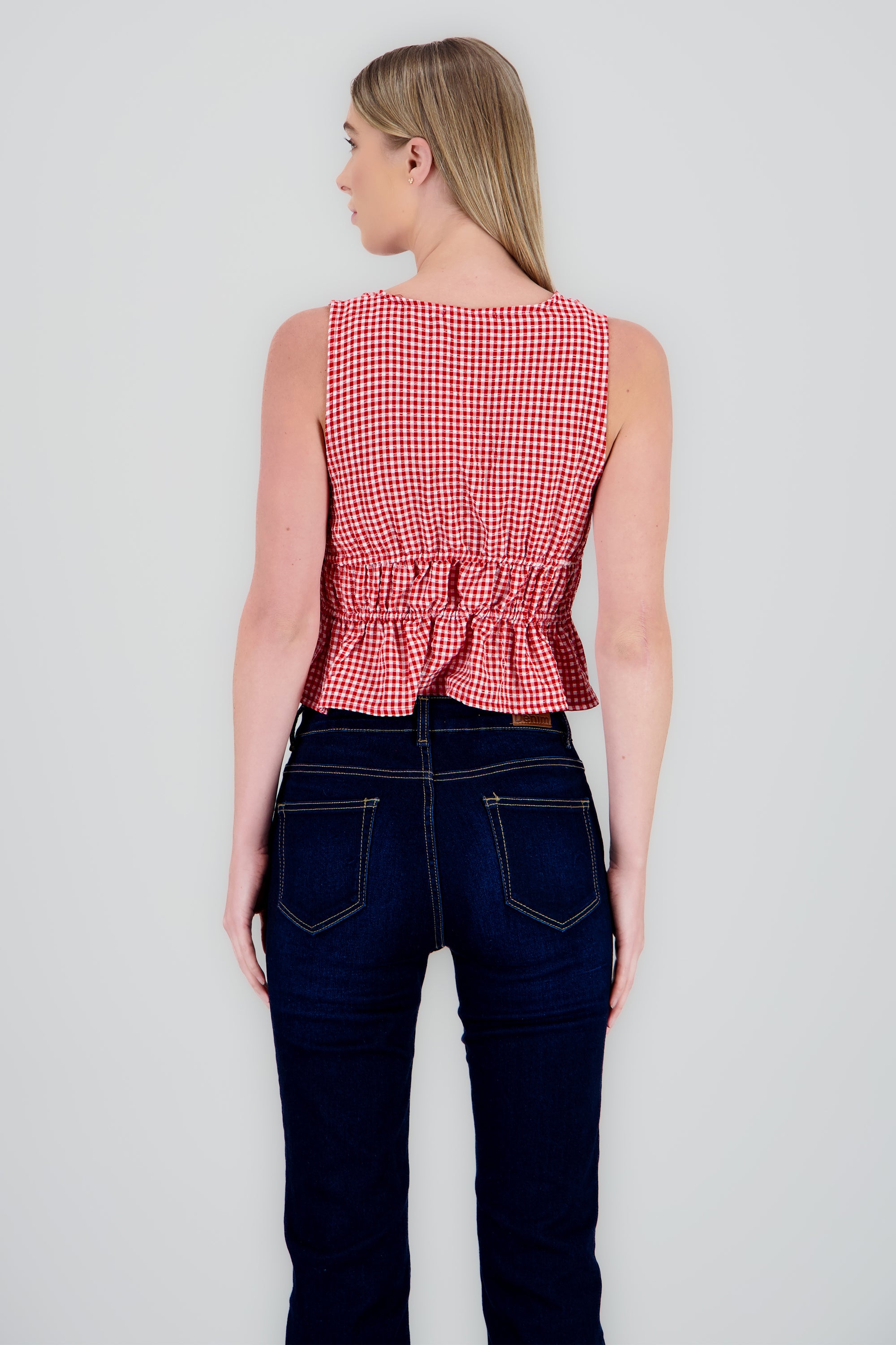 Blusa sin manga gingham ROJO COMBO