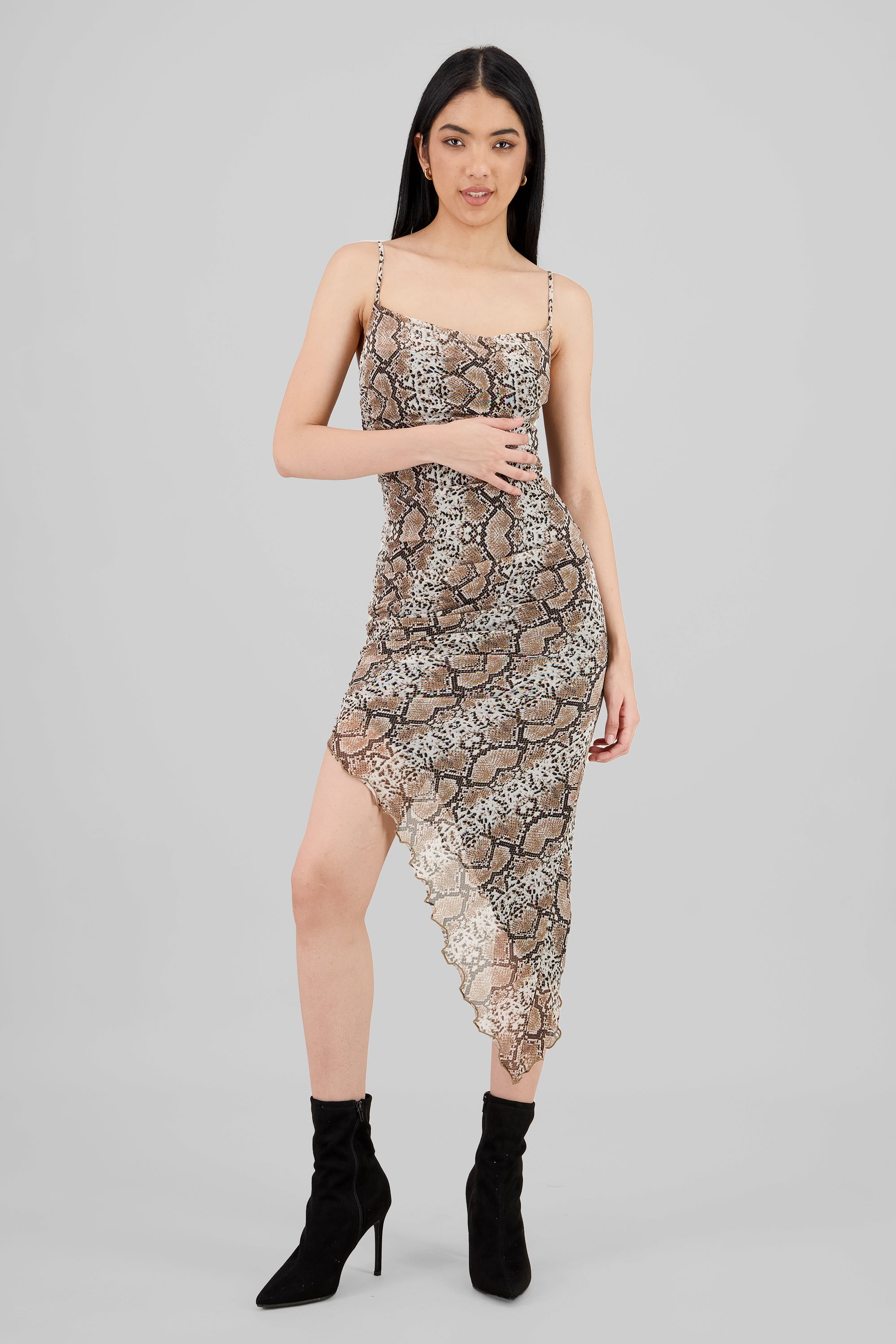 Vestido mesh estampado snake CAFE COMBO