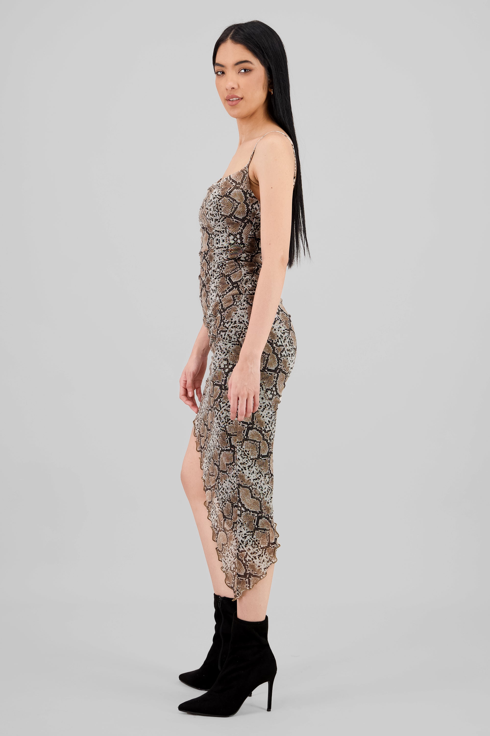 Vestido mesh estampado snake CAFE COMBO