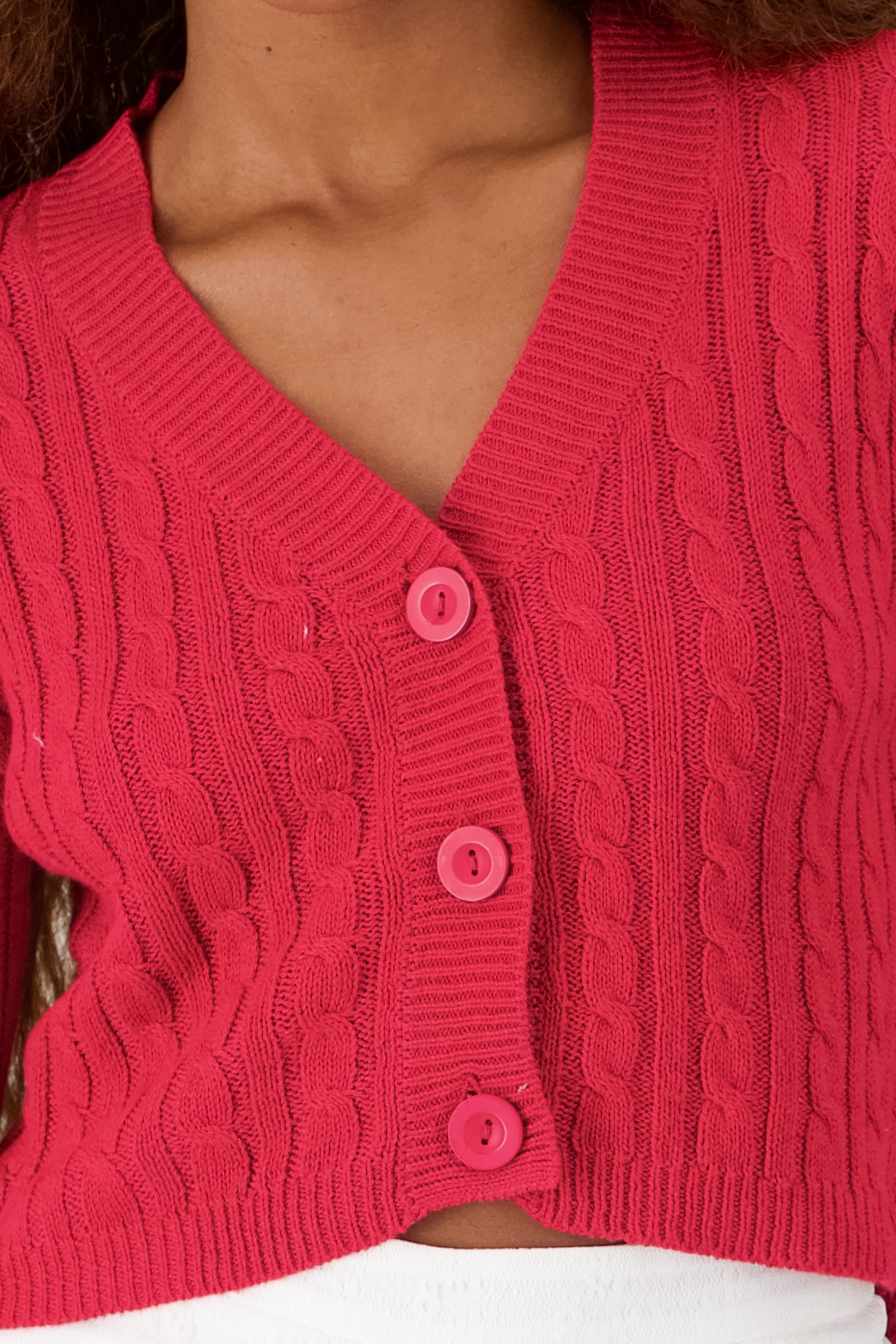 Cardigan trenza tejido de punto ROJO